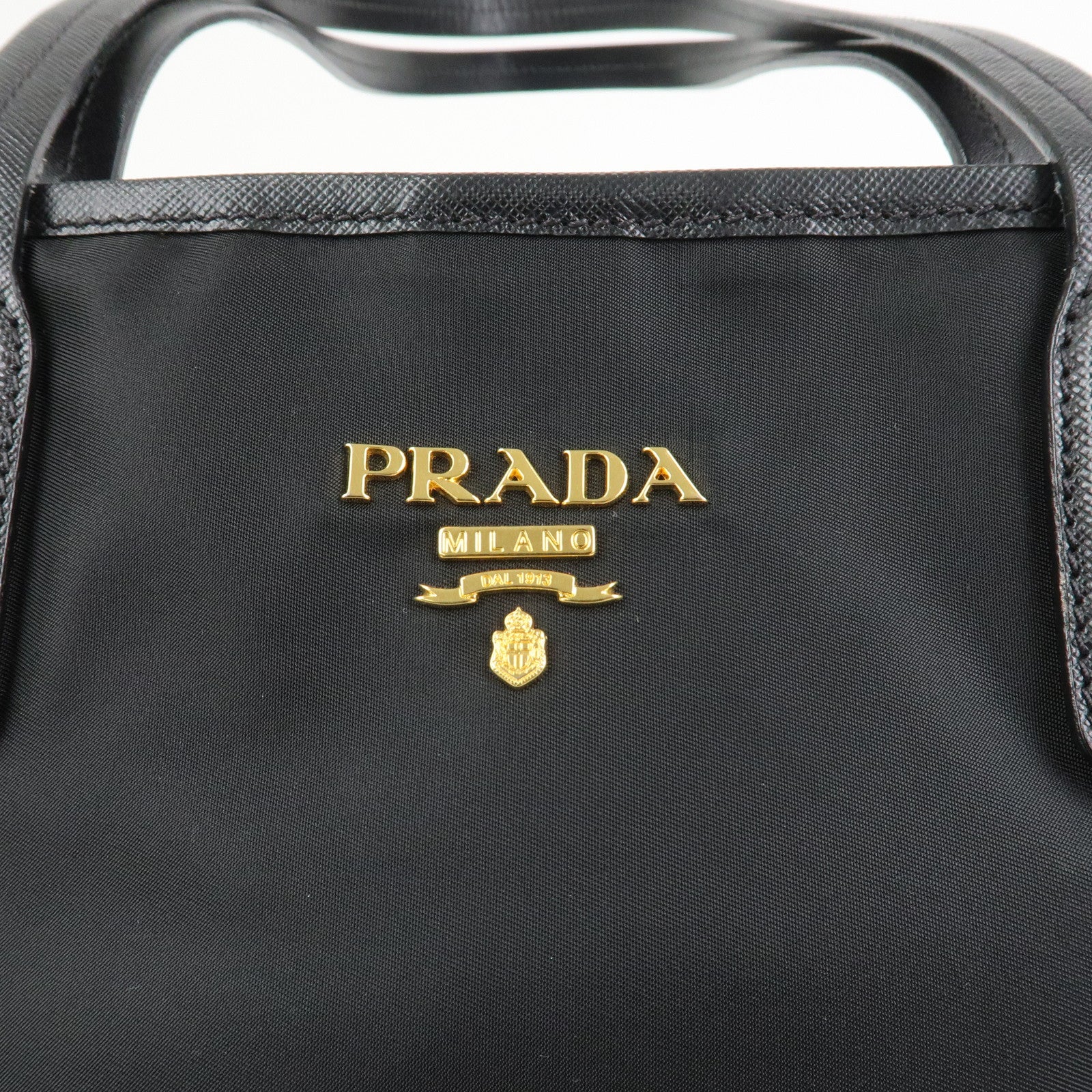 PRADA Logo Nylon Saffiano Leather Tote Bag Shoulder Bag Black