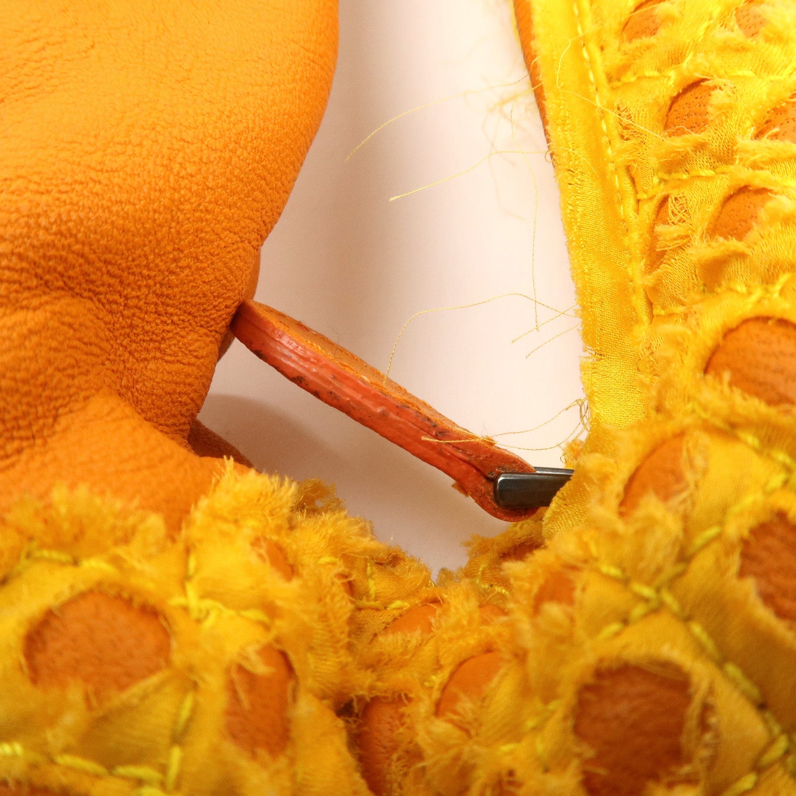 BOTTEGA VENETA Hobo Leather Cotton Shoulder Bag Orange Yellow