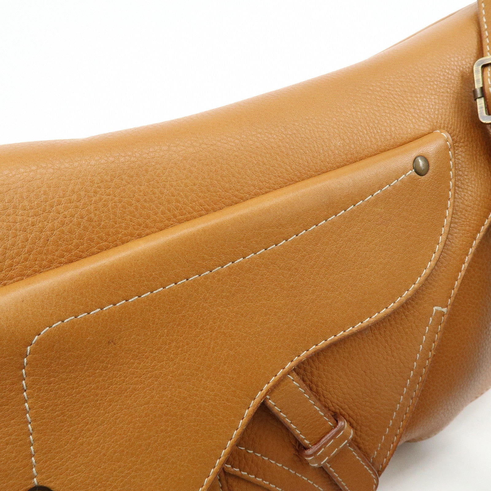 Christian Dior Saddle Leather Shoulder Bag Hand Bag Light Brown