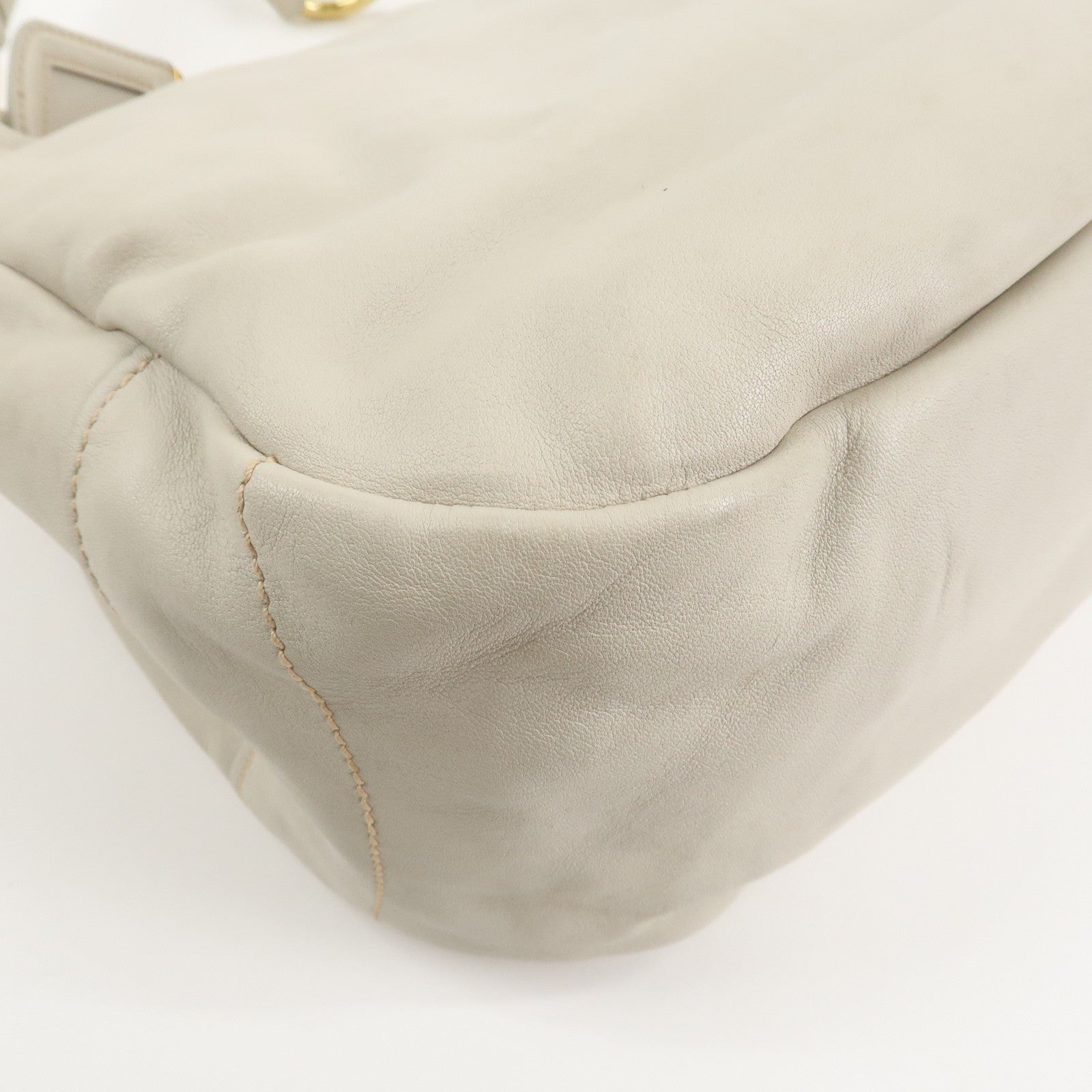 PRADA Logo Leather Shoulder Bag Hand Bag Ivory Gold Hardware Used