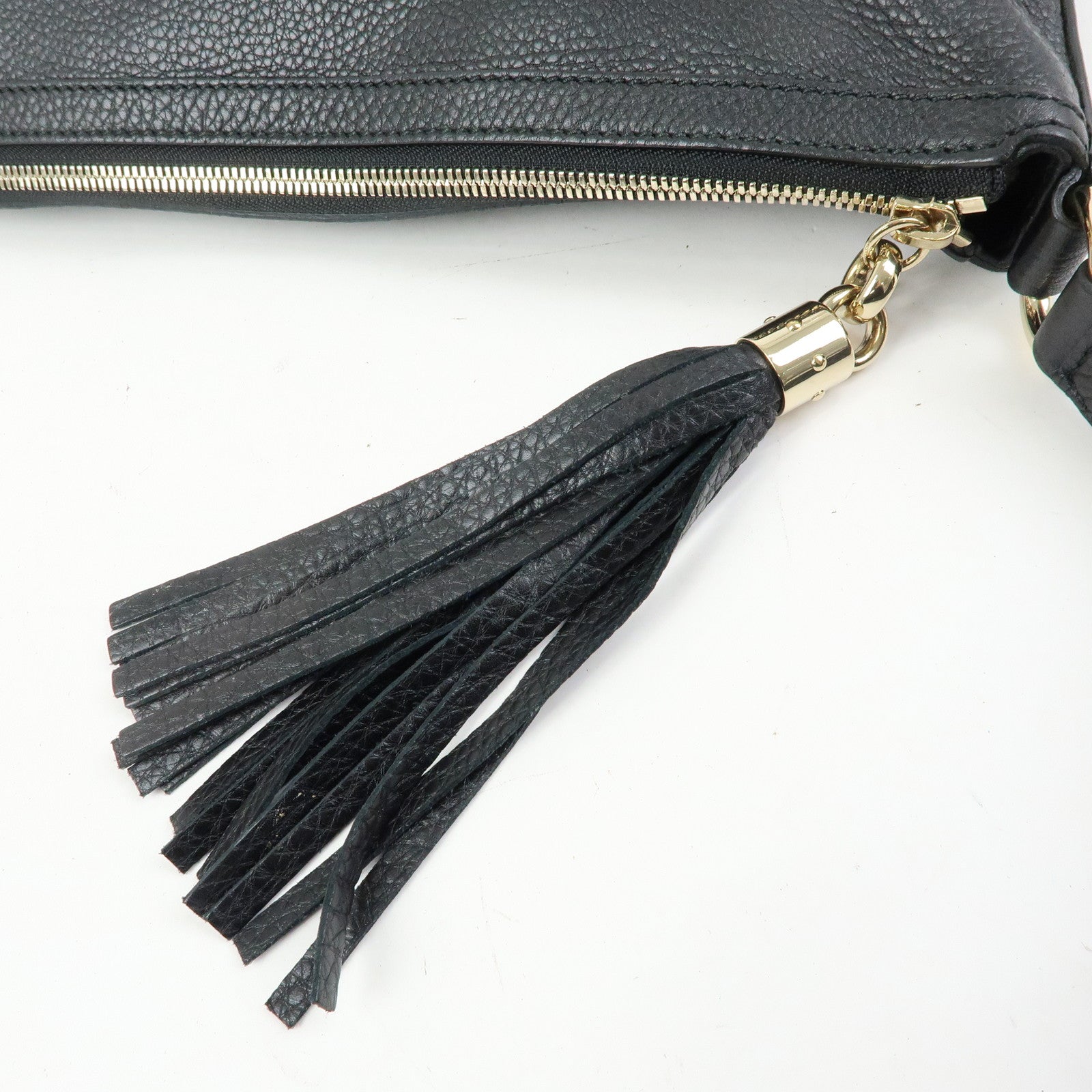 GUCCI Interlocking G Leather Shoulder Bag Fringe Black 295175