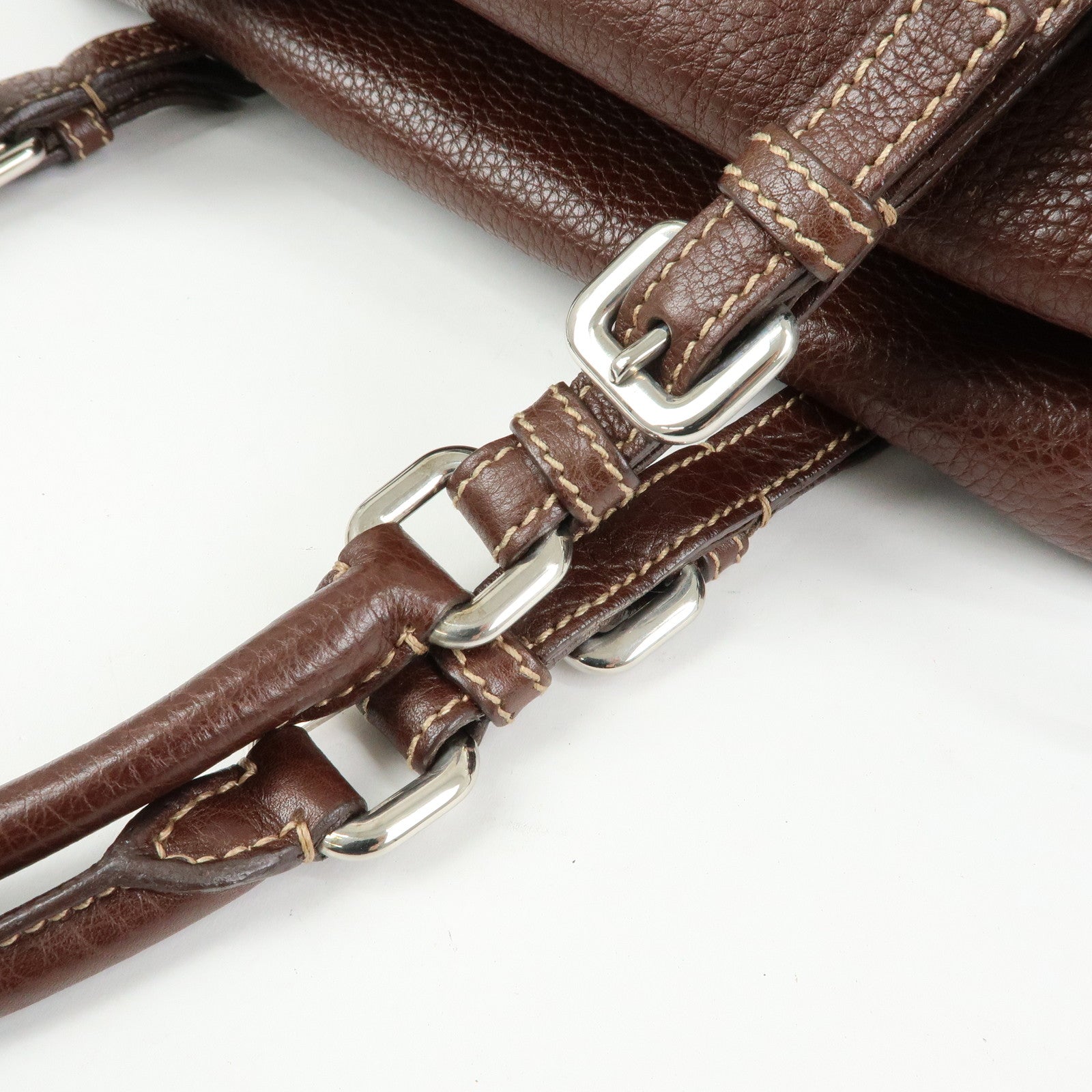 PRADA Vitello Daino Leather Boston Bag Hand Bag Brown BR3090