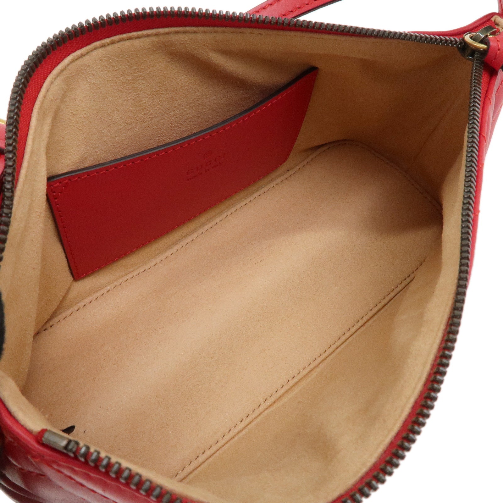 GUCCI GG Marmont Boat Bag Leather Shoulder Bag Red 739166