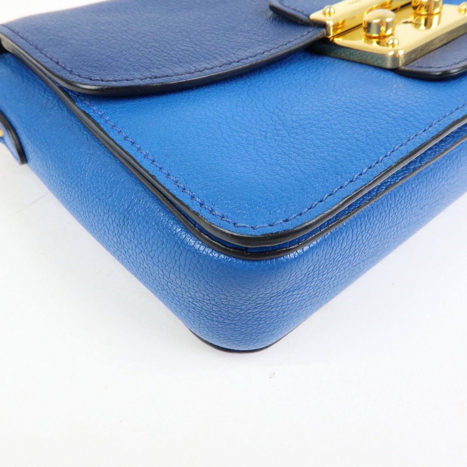 MIU MIU Madras Leather Shoulder Bag Crossbody Bag Blue RT0544