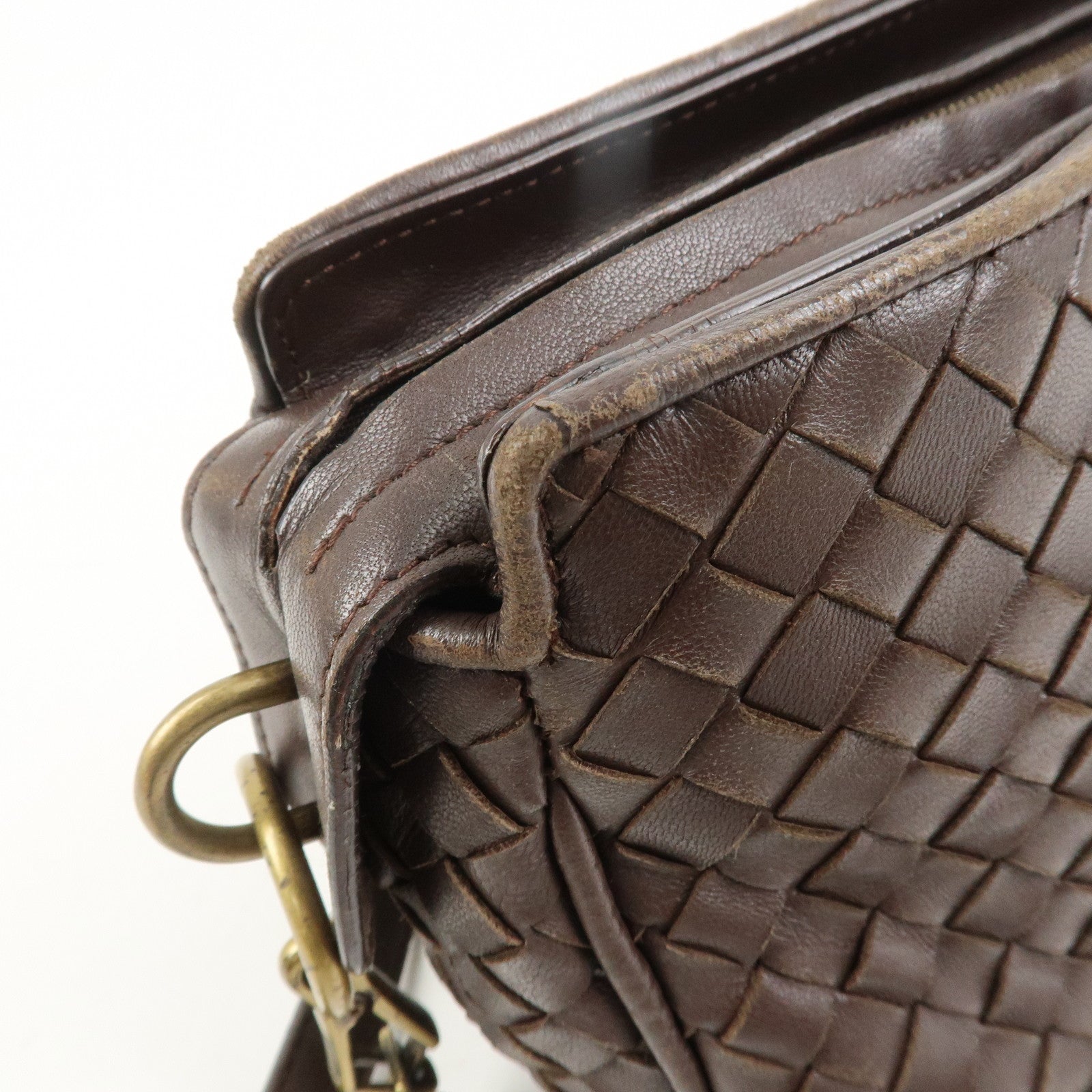 BOTTEGA VENETA Logo Intrecciato Leather Shoulder Bag Brown
