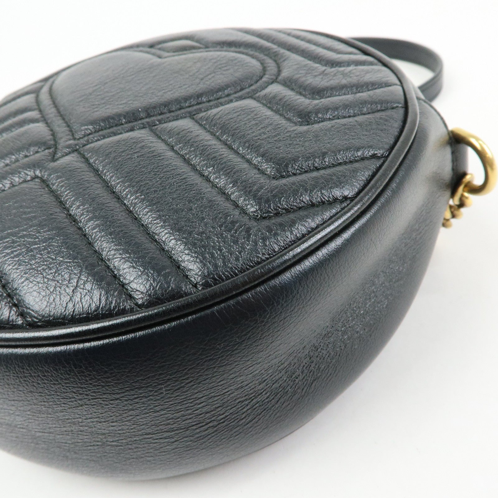 GUCCI GG Marmont Leather Chain Shoulder Round Bag Black 550154