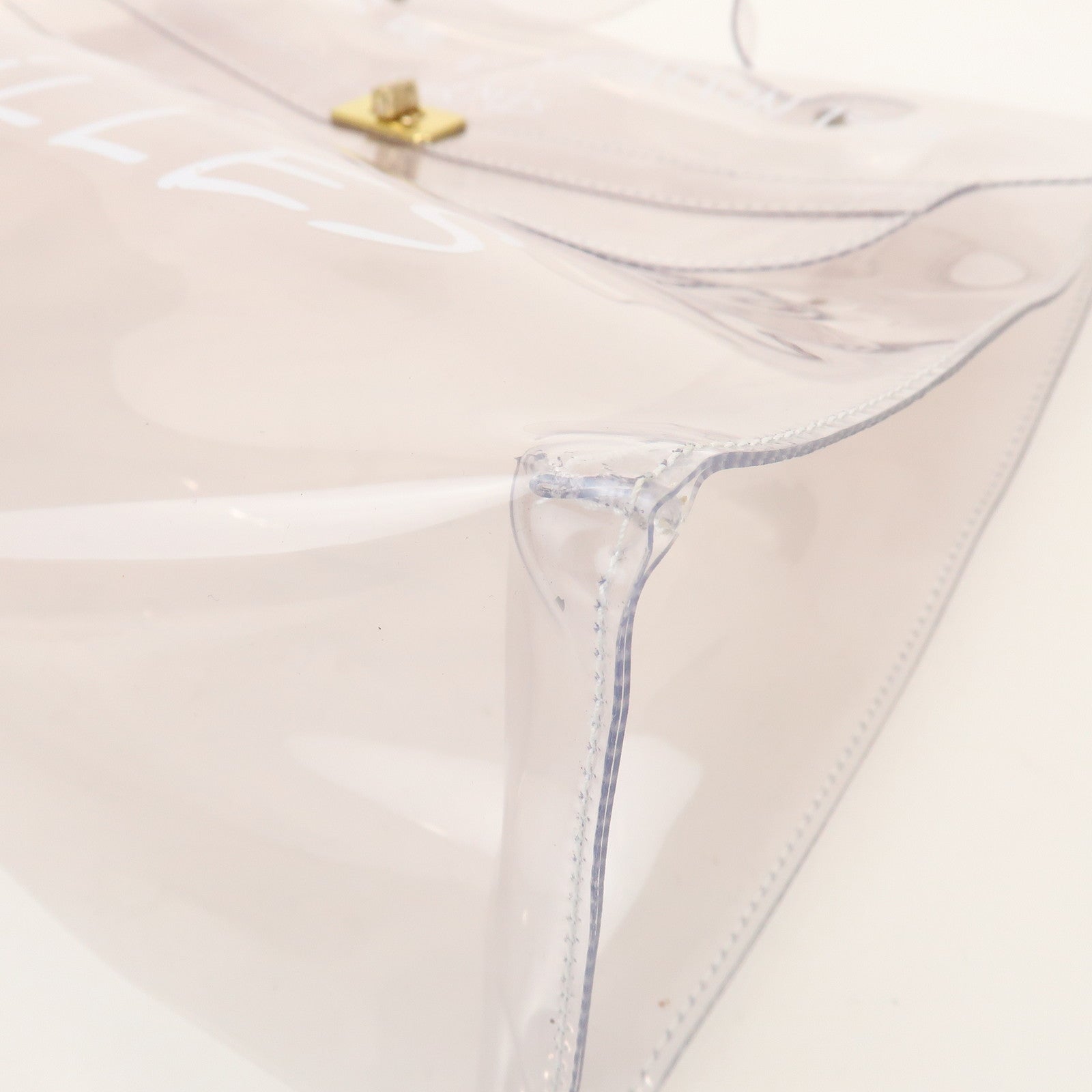 HERMES Kelly Vinyl Hand Bag Clear Gold