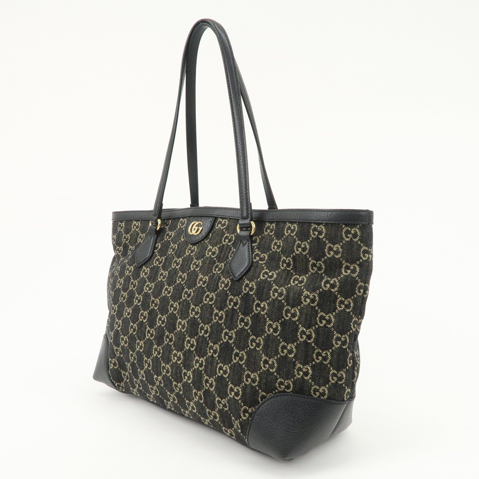 GUCCI GG Canvas Denim Medium Tote Bag Shoulder Bag Black 631685