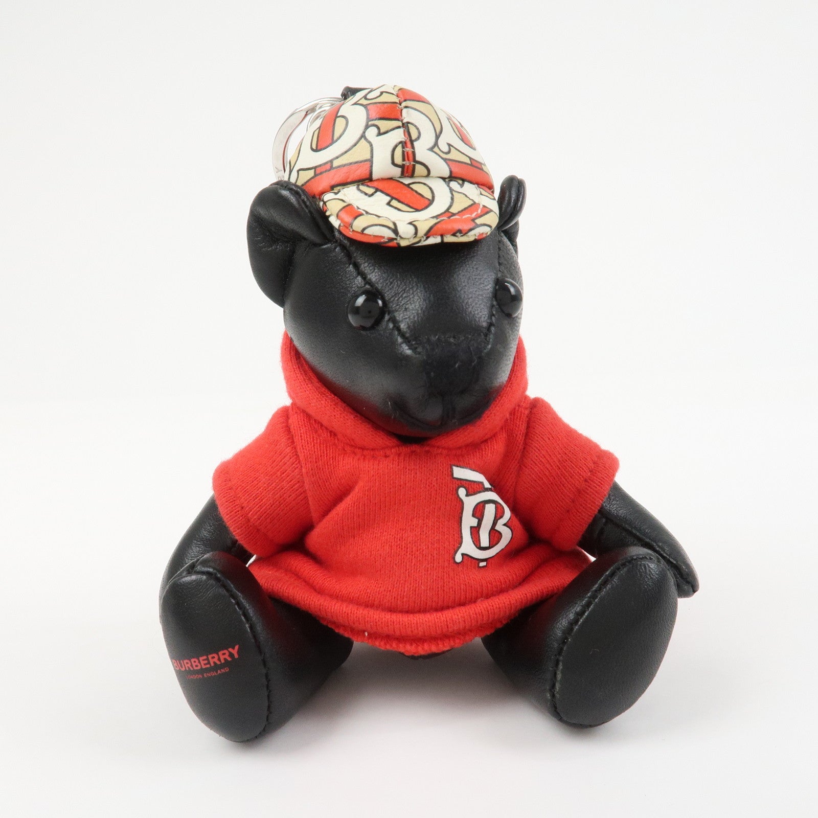 BURBERRY Logo Leather Thomas Bear Bag Charm Key Chain Black Red