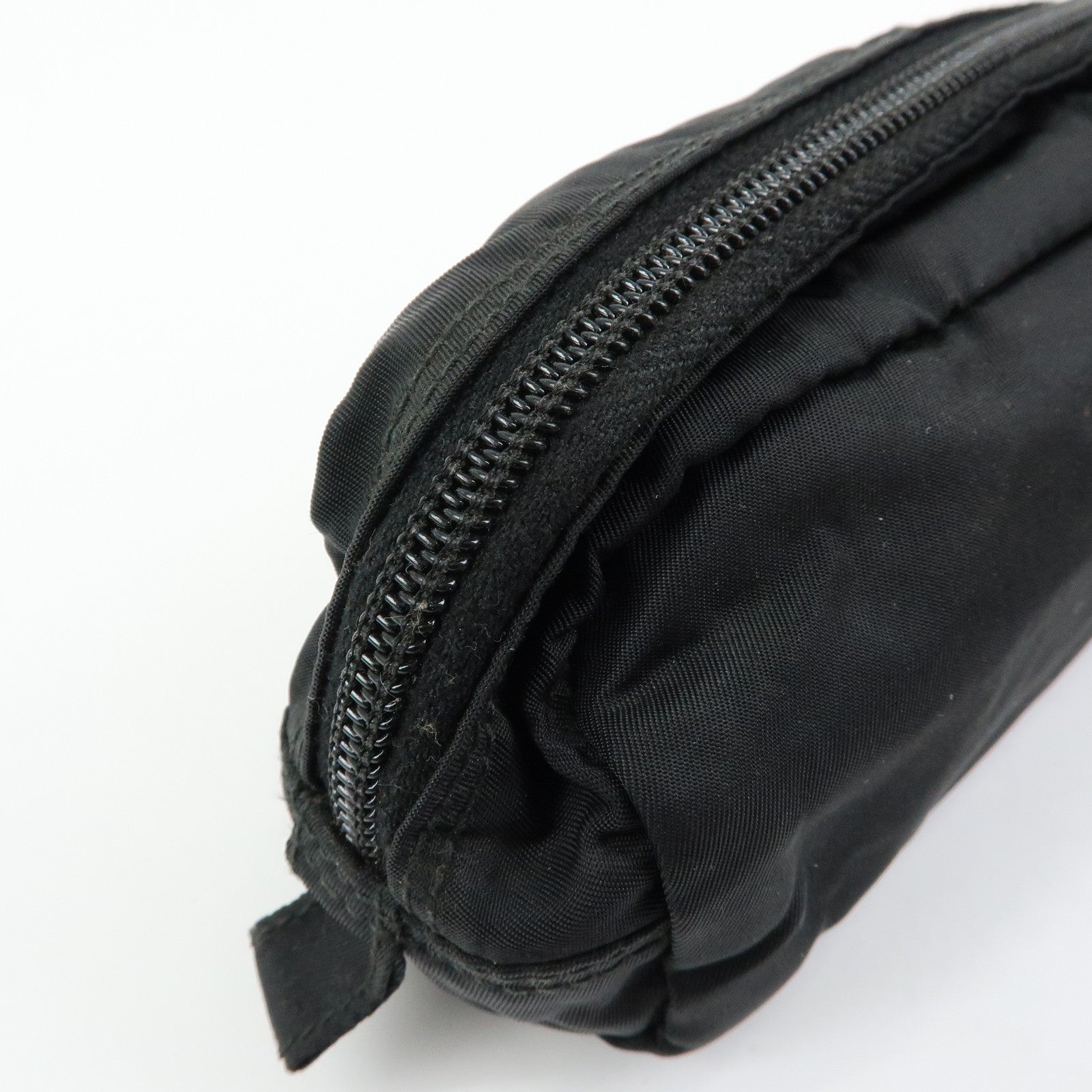 PRADA Triangle Logo Nylon Leather Pouch Cosmetic Case Black