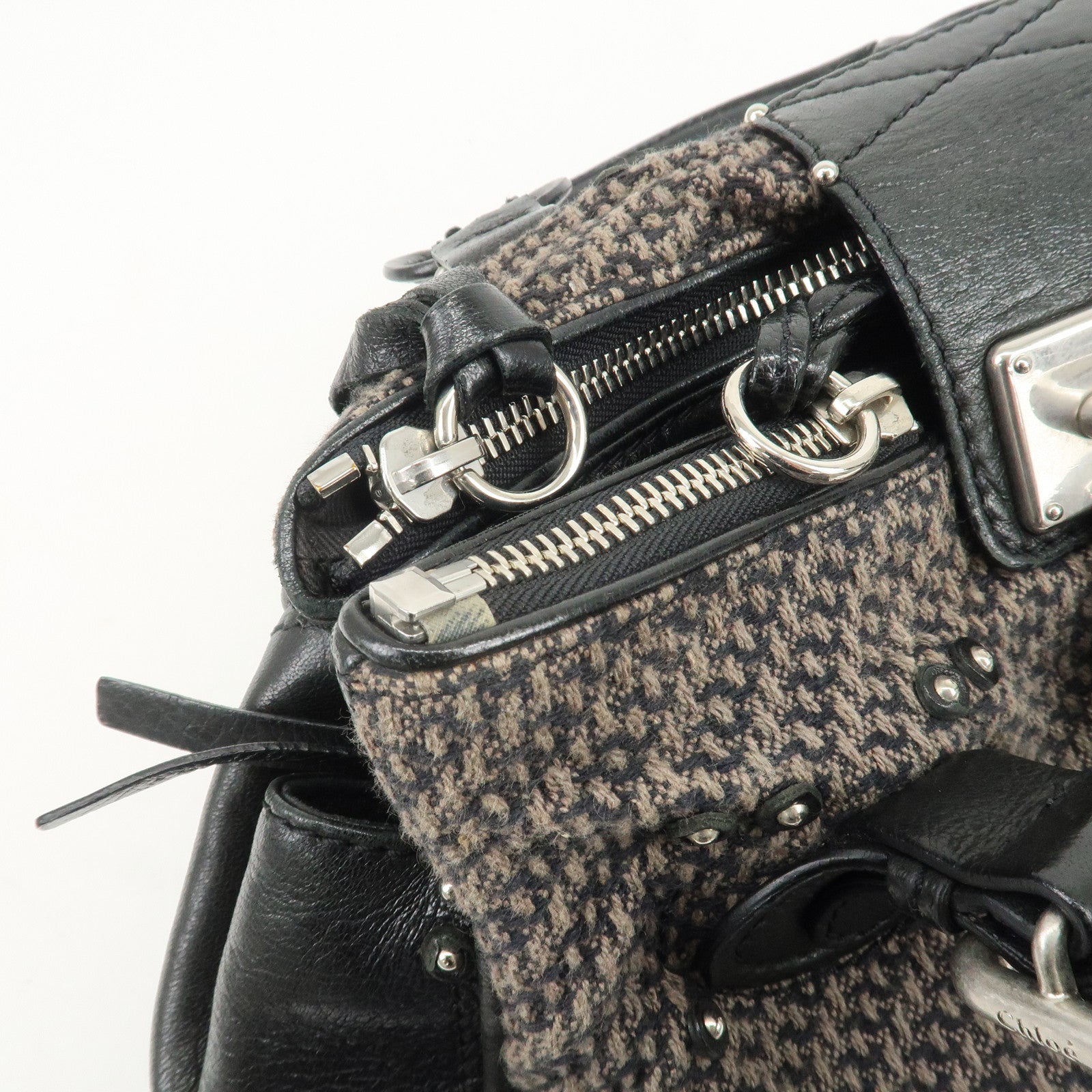 Chloe Paddington Leather Canvas Shoulder Bag Black Gray