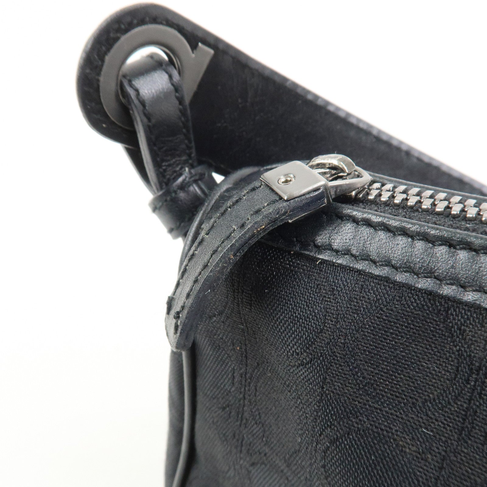 Ferragamo Gancini Canvas Leather Shoulder Bag Hand Bag Black