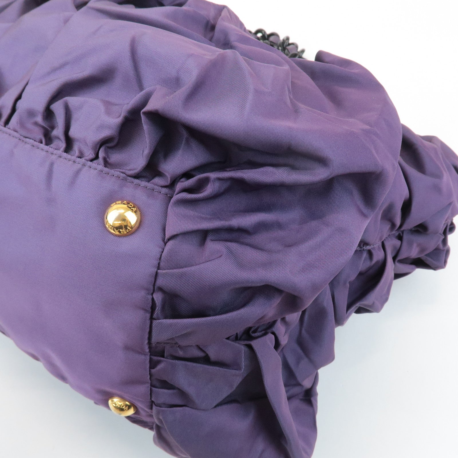PRADA Triangle Logo Leather Nylon Tote Bag Shoulder Bag Purple Used