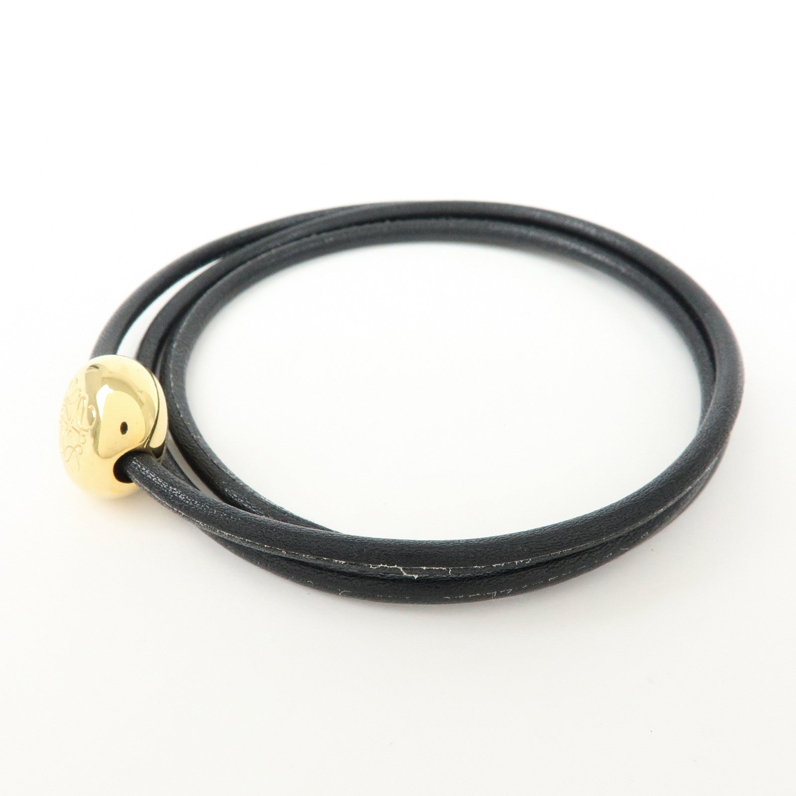 LOEWE Anagram Leather Pebble Bracelet Black