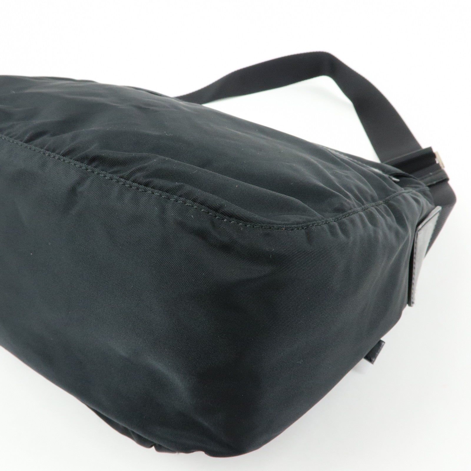 PRADA Triangle Logo Nylon Leather Shoulder Bag Black BT6671