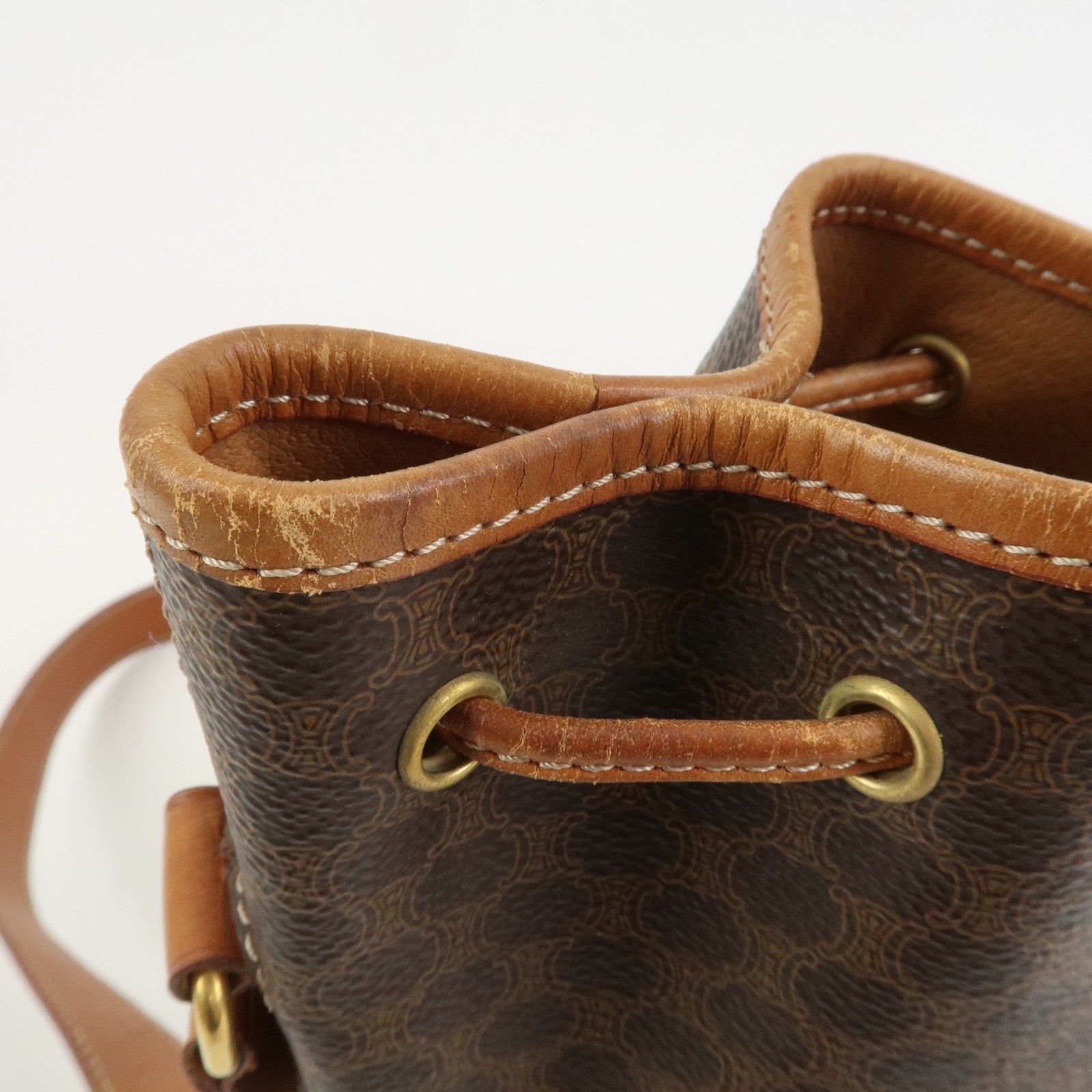 CELINE Macadam PVC Canvas Leather Shoulder Bag Crossbody Bag Brown