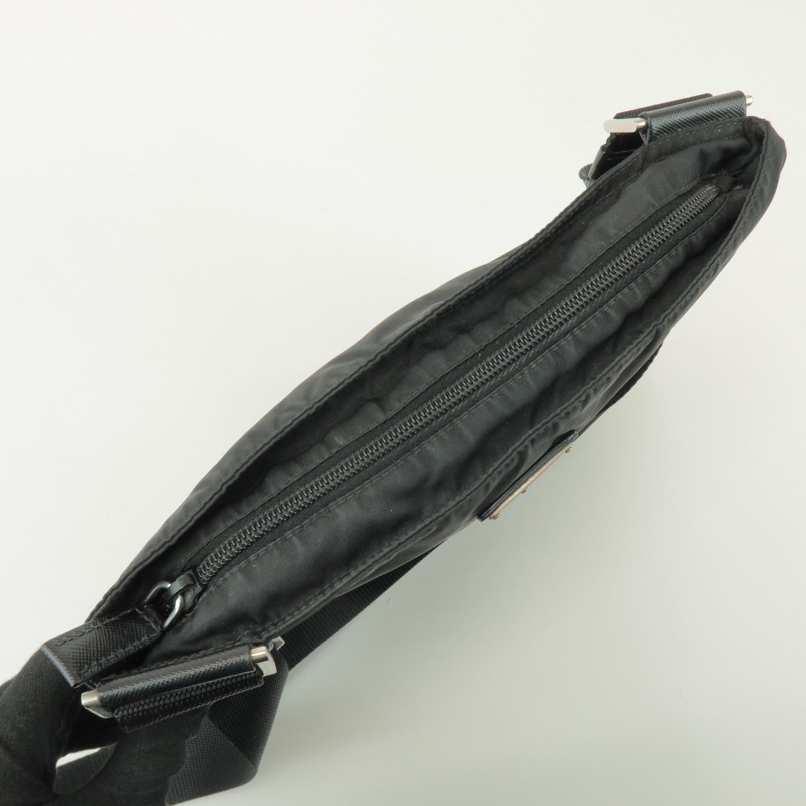 PRADA Triangle Logo Nylon Saffiano Leather Shoulder Bag Black