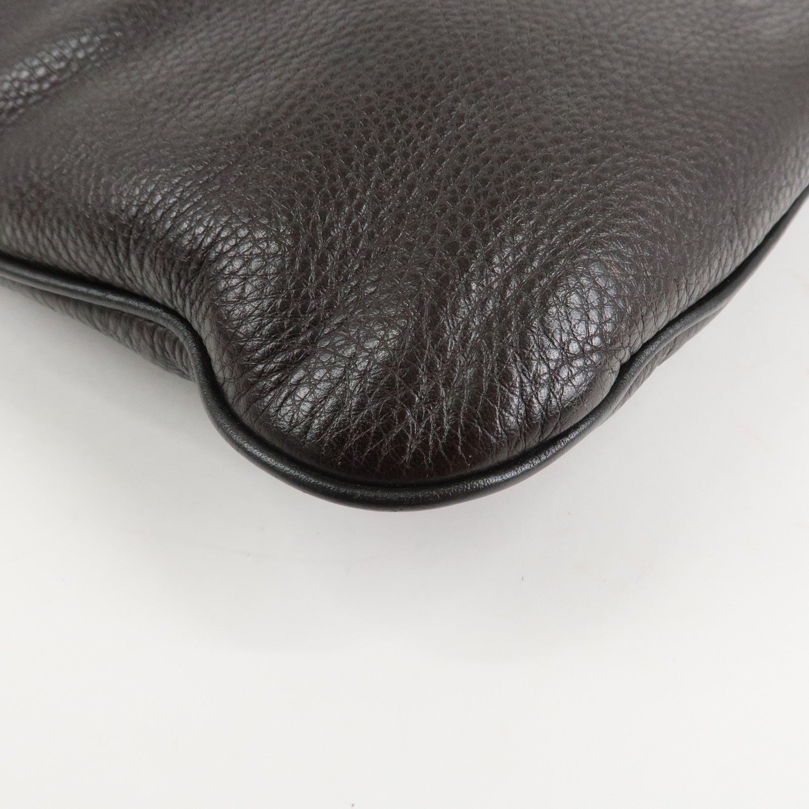 LOEWE Anagram Leather Shoulder Bag Dark Brown Used