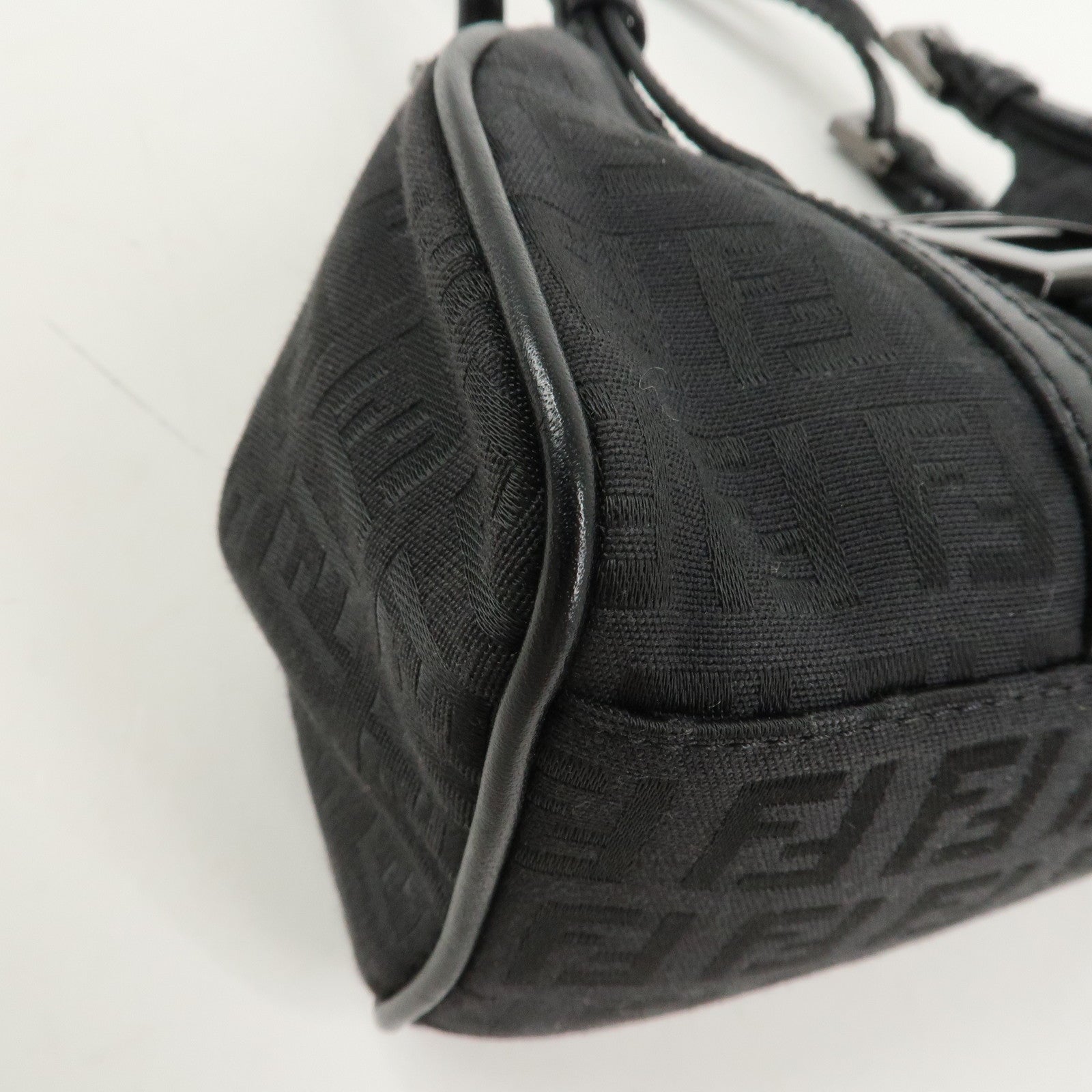 FENDI Zucchino Canvas Leather Hand Bag Shoulder Bag Black 8BR437