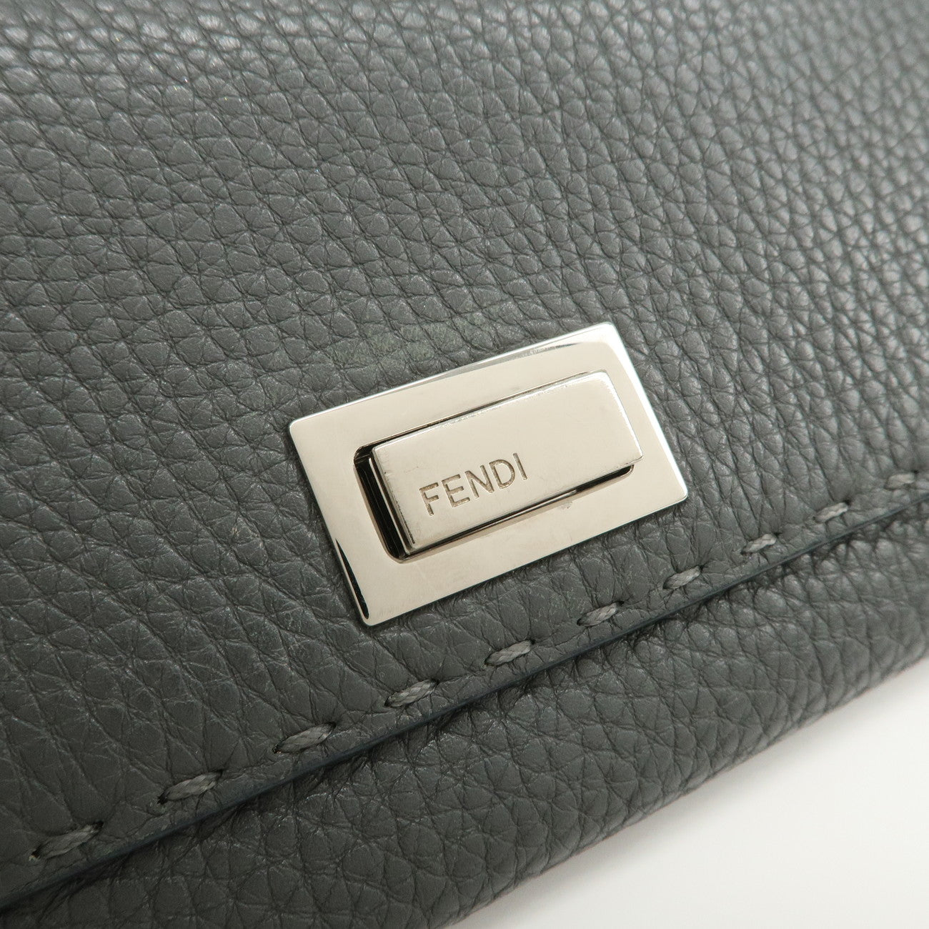 FENDI Selleria Leather Peekaboo Bi-Fold Long Wallet Gray 8M0308