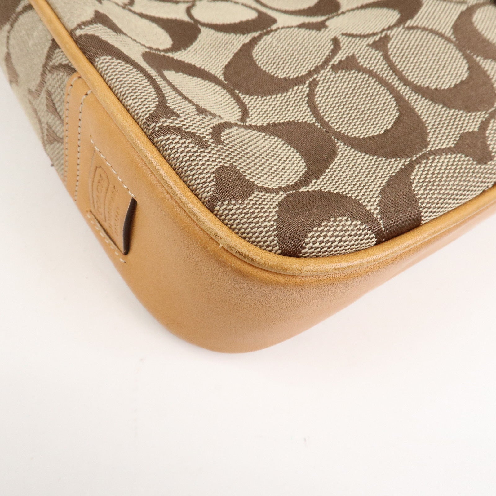 COACH Set Of 2 Canvas Leather Shoulder Bag Hand Bag Brown Beige