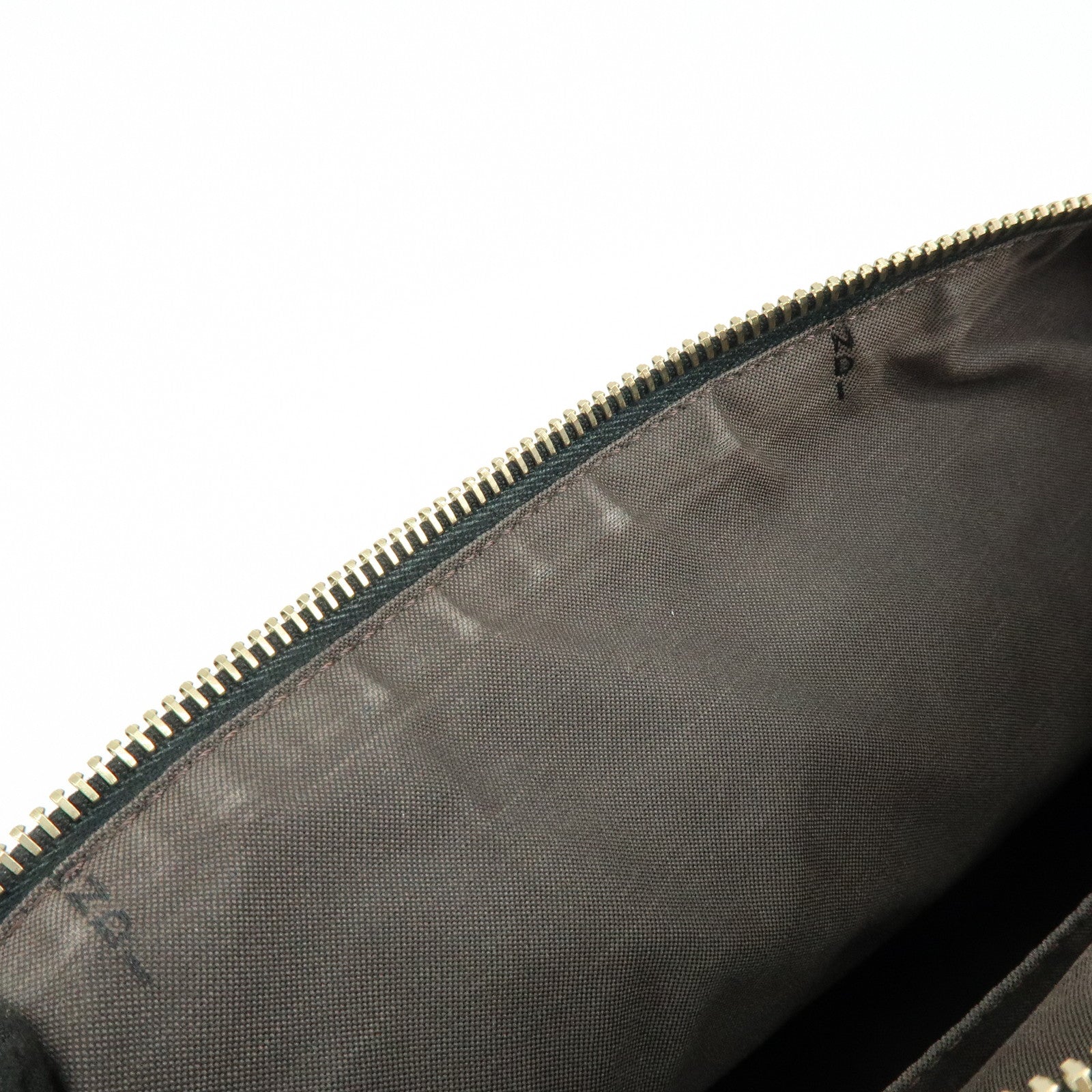 FENDI Zucchino Canvas Leather Shoulder Bag Dark Brown 8BT090