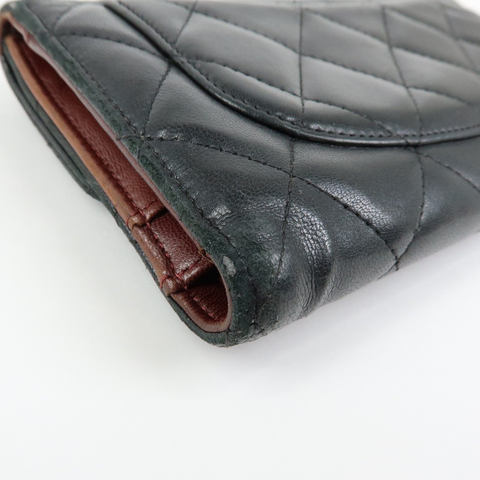 CHANEL Matelasse Lamb Skin Long Flap Wallet Black Silver A82281