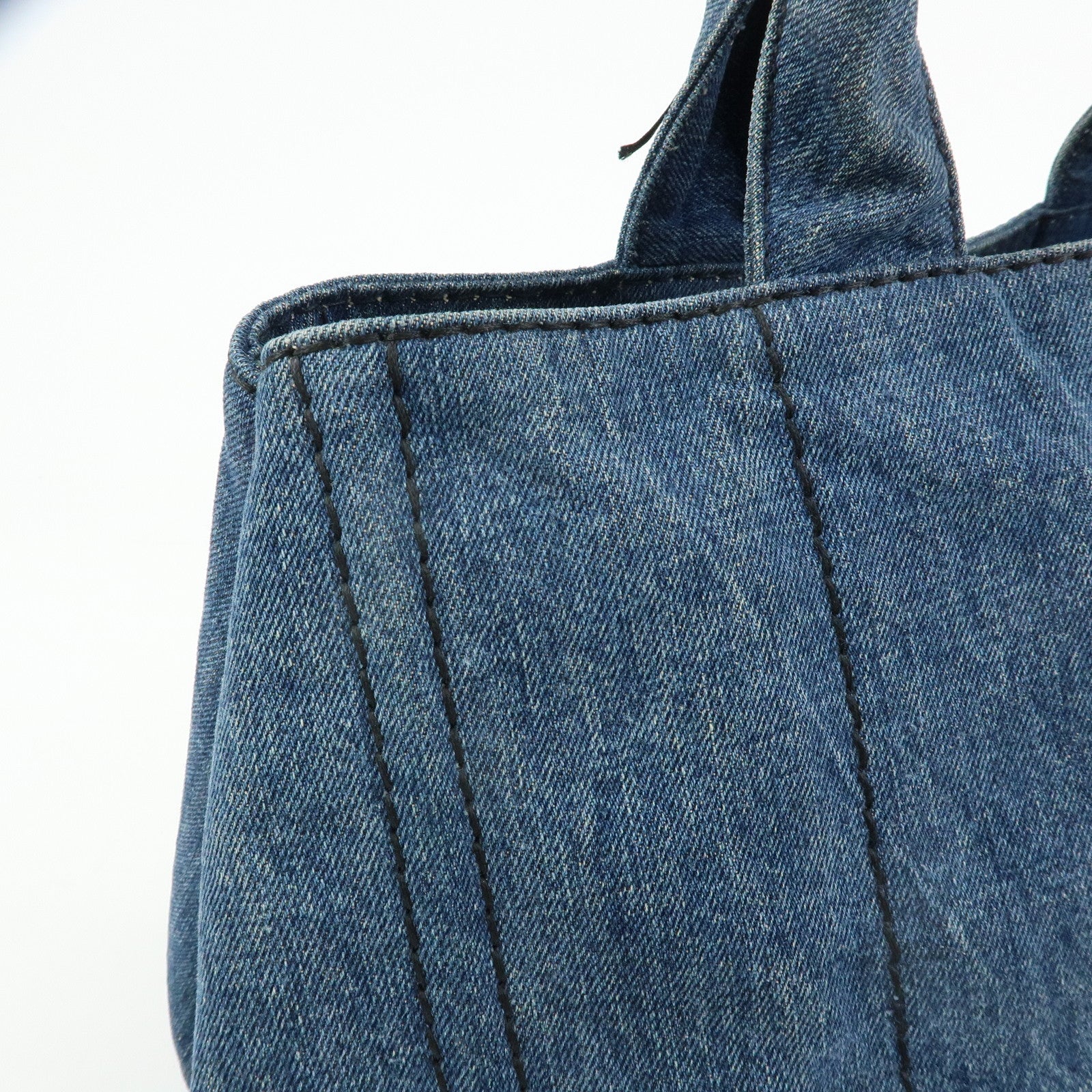 PRADA Logo Canapa Canvas Denim Tote Bag Hand Bag B1877B