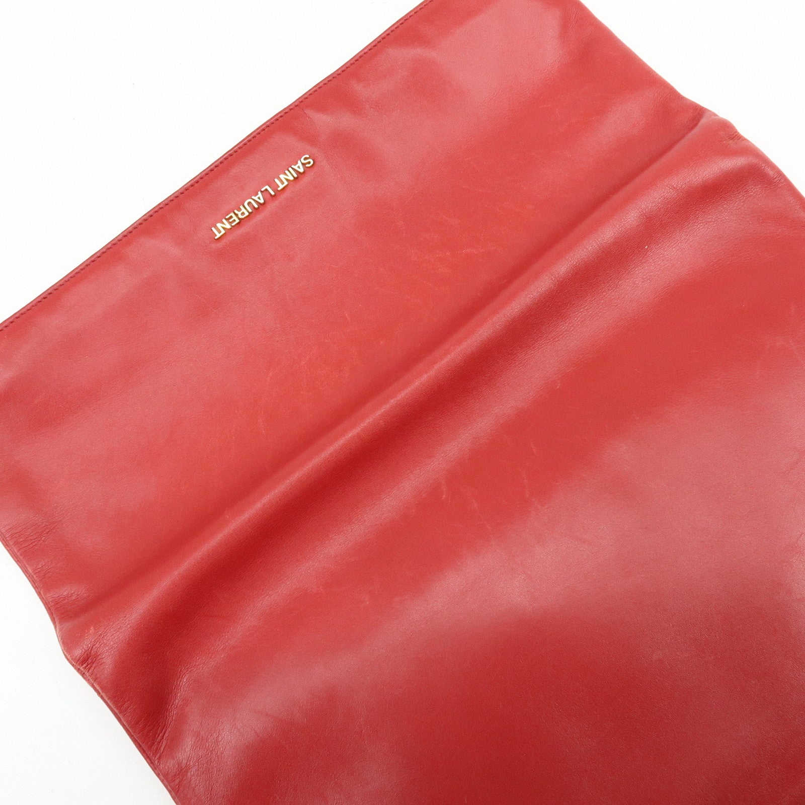 SAINT LAURENT PARIS Leather Clutch Bag Flat Pouch Red 328198