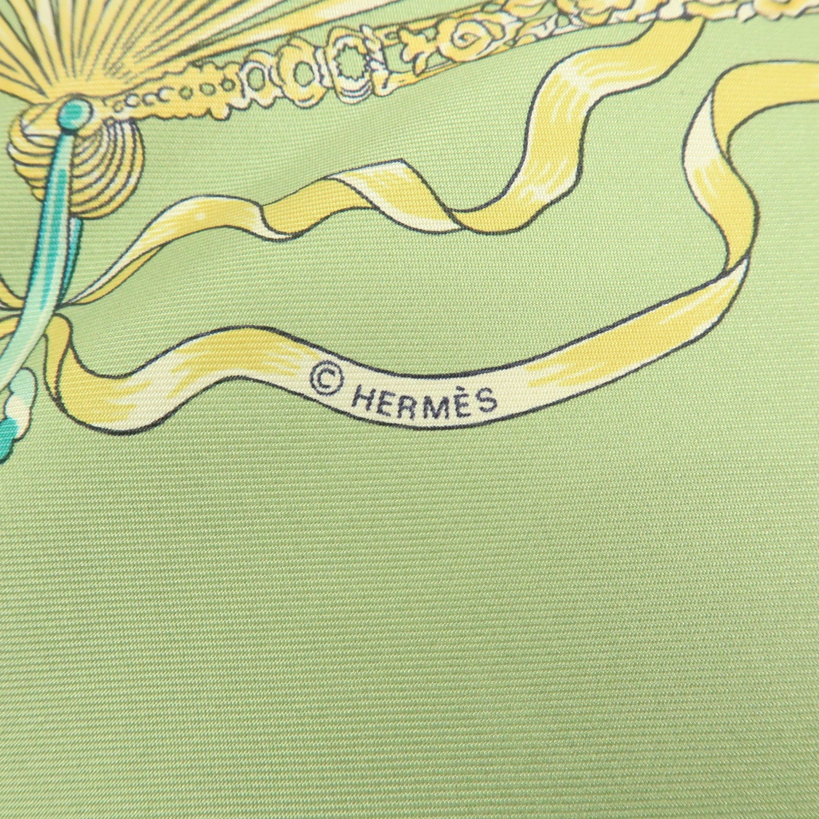 HERMES Carre90 Silk100% Scarf Mon Ami Pierrot Green Yellow Beige