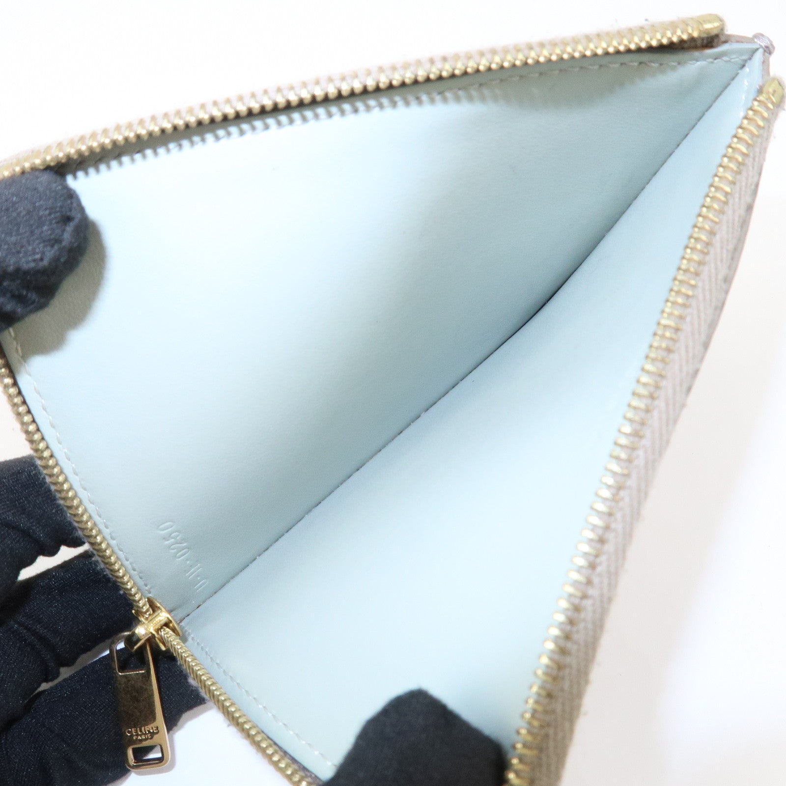 CELINE Leather Compact Wallet Card Case Beige
