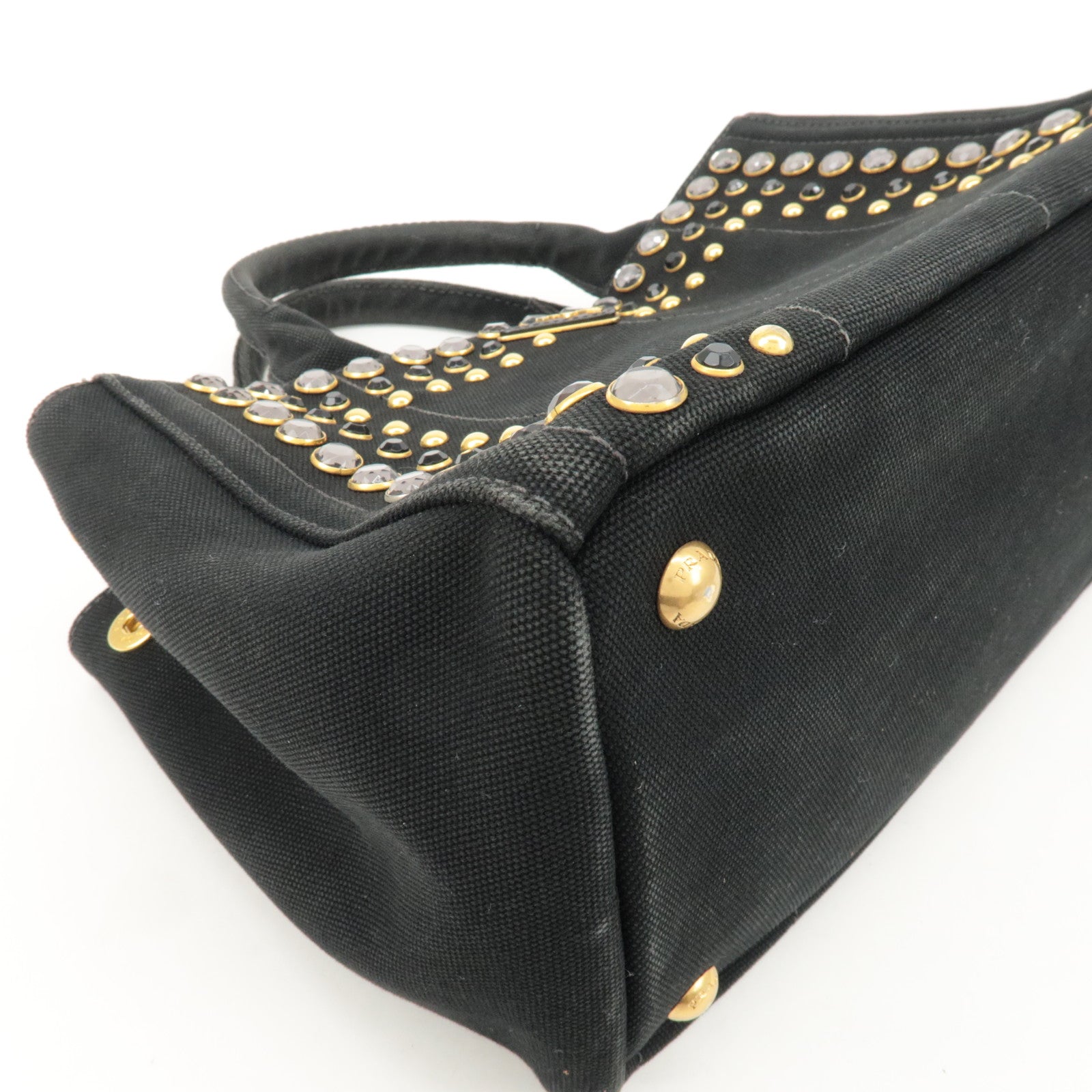 PRADA Logo Canapa Mini Canvas Bijoux 2Way Bag Hand Bag Black 1BG439 Used