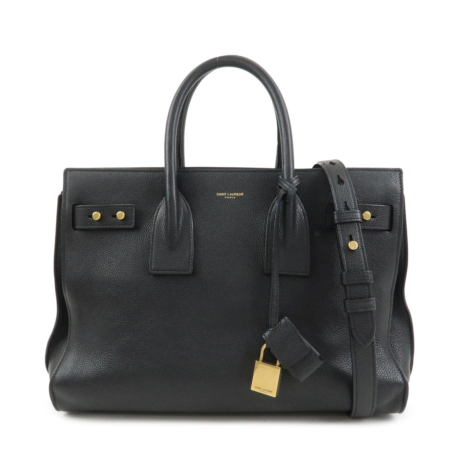 SAINT LAURENT PARIS Grain Calf Leather 2Way Bag Black 717447