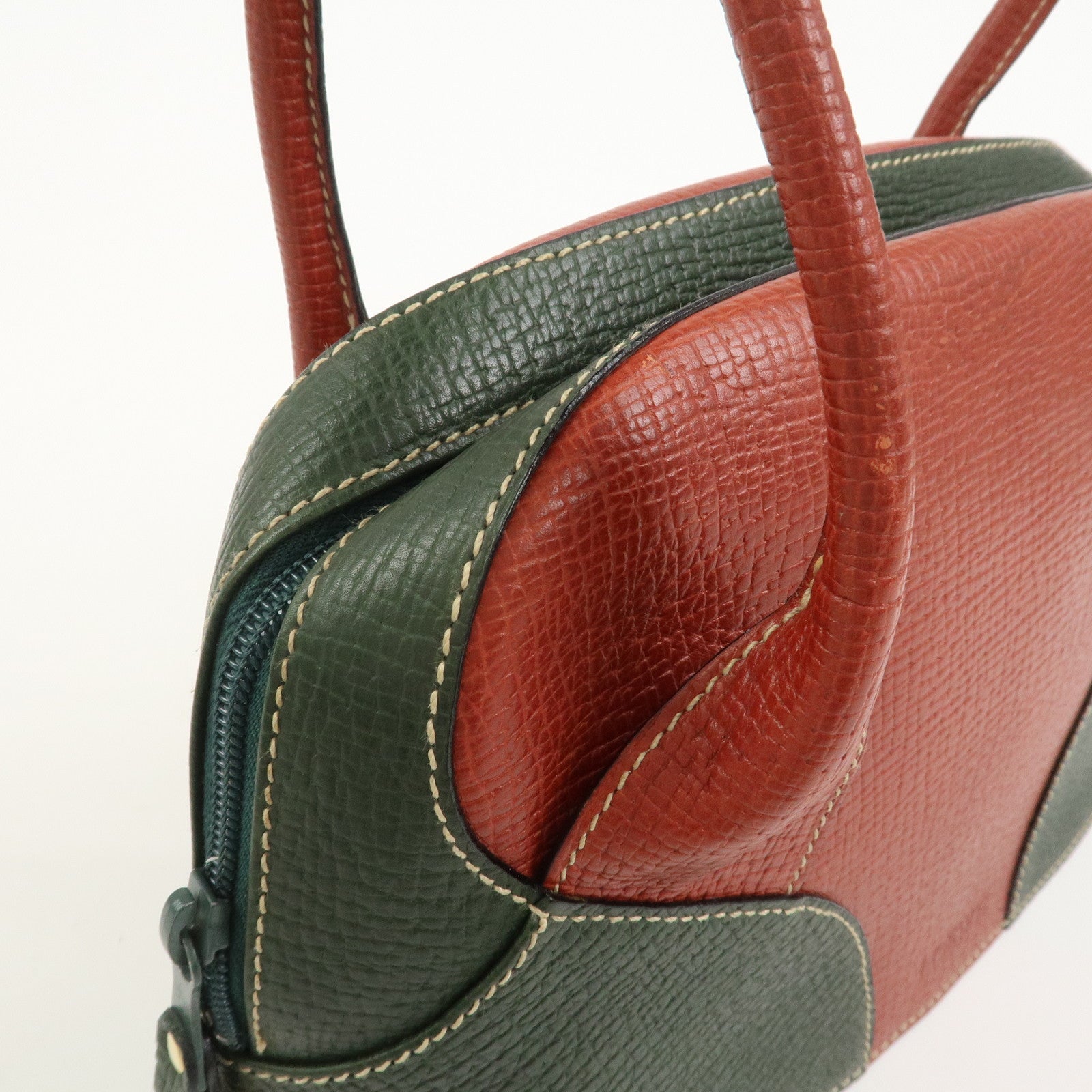 LOEWE Embossed Leather Shoulder Bag Hand Bag Green Red Brown