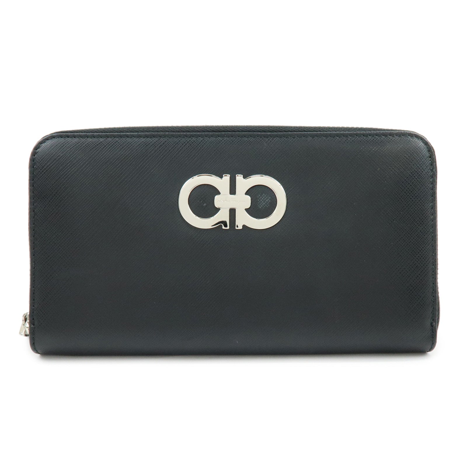 Ferragamo Ganchini Leather Long Wallet Black
