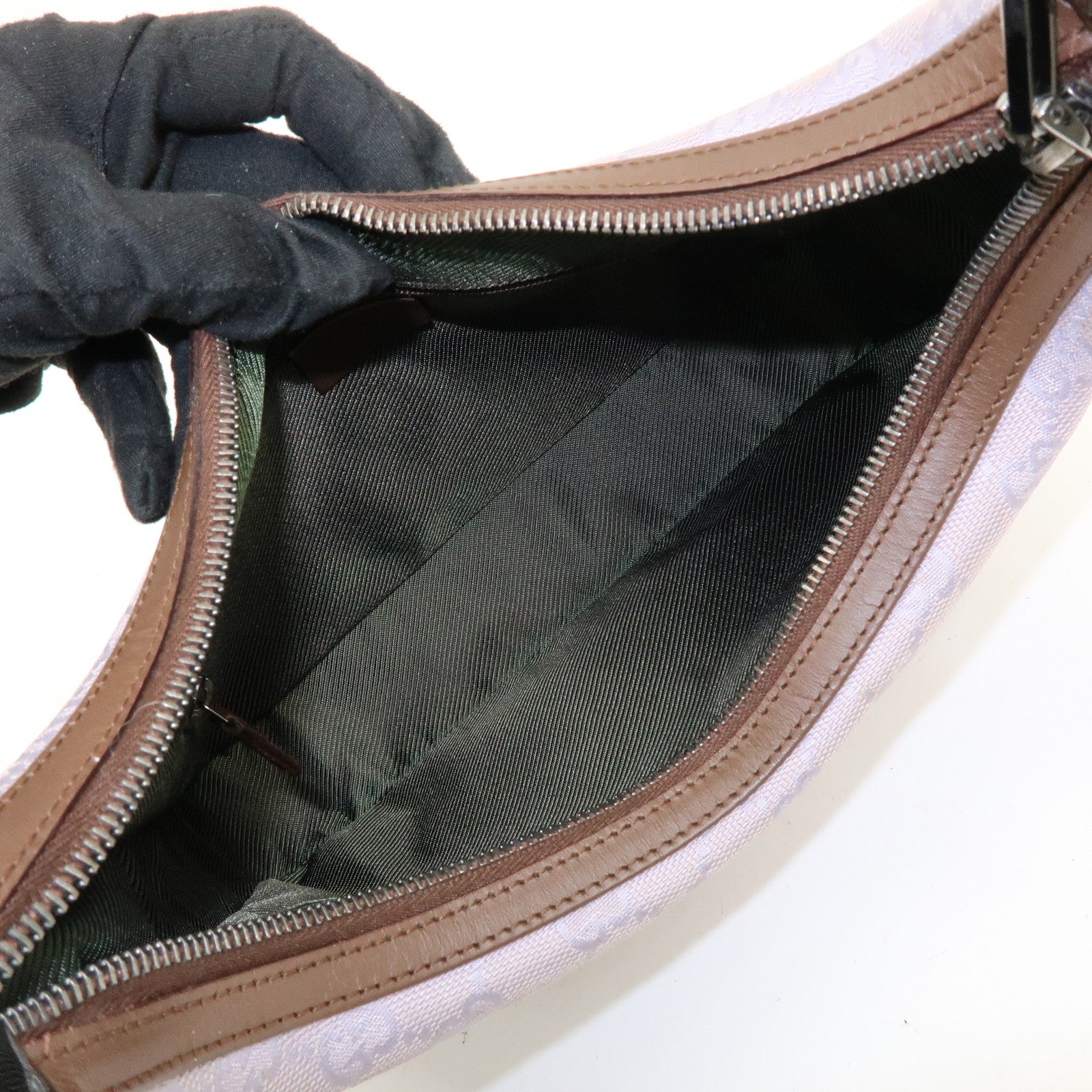 GUCCI GG Canvas Leather Shoulder Bag Hand Bag Purple Brown 01233