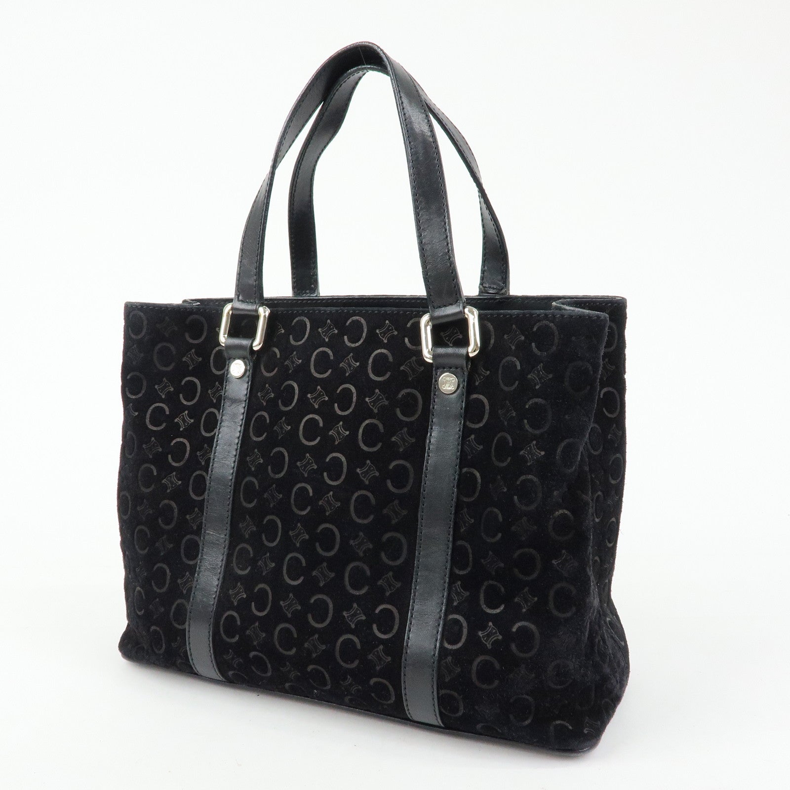CELINE C Macadam Suede Leather Tote Bag Hand Bag Black