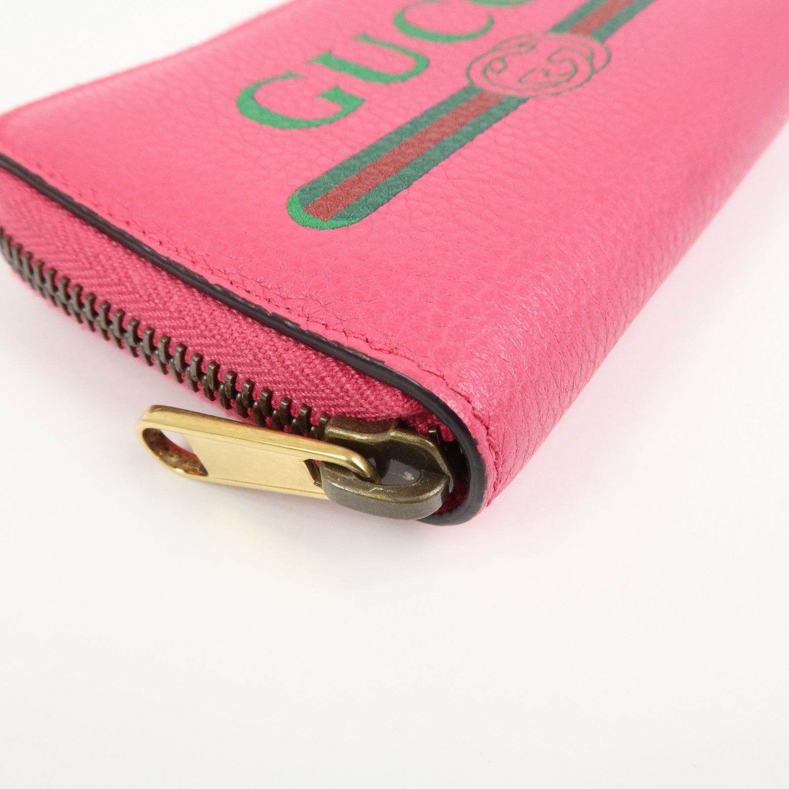 GUCCI Sherry Leather Logo Print Round Zipper Coin Case Pink 496319