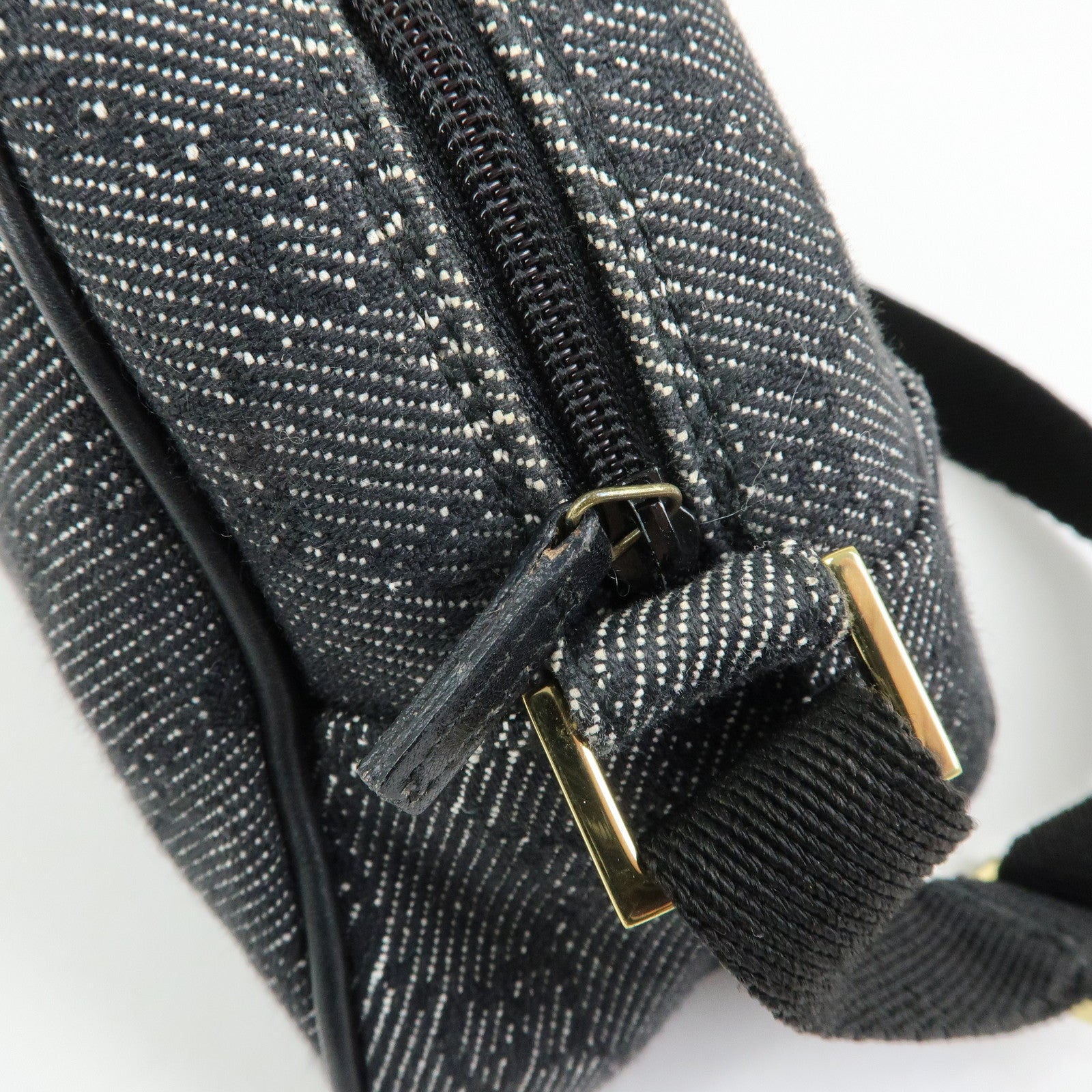 GUCCI Half Moon GG Denim Shoulder Bag Hand Bag Black 90781