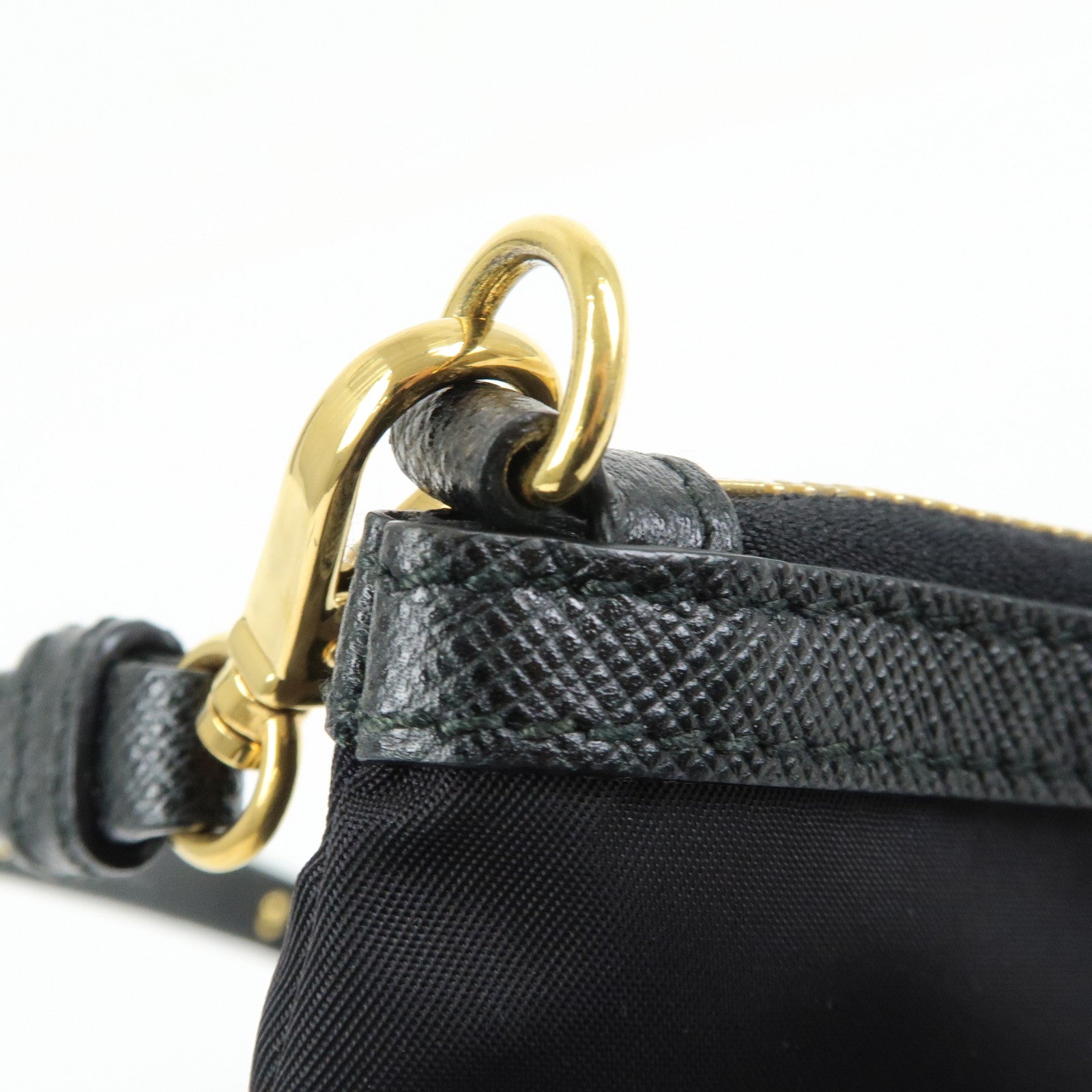 PRADA Logo Nylon Saffiano Leather Hand Bag Shoulder Bag Black