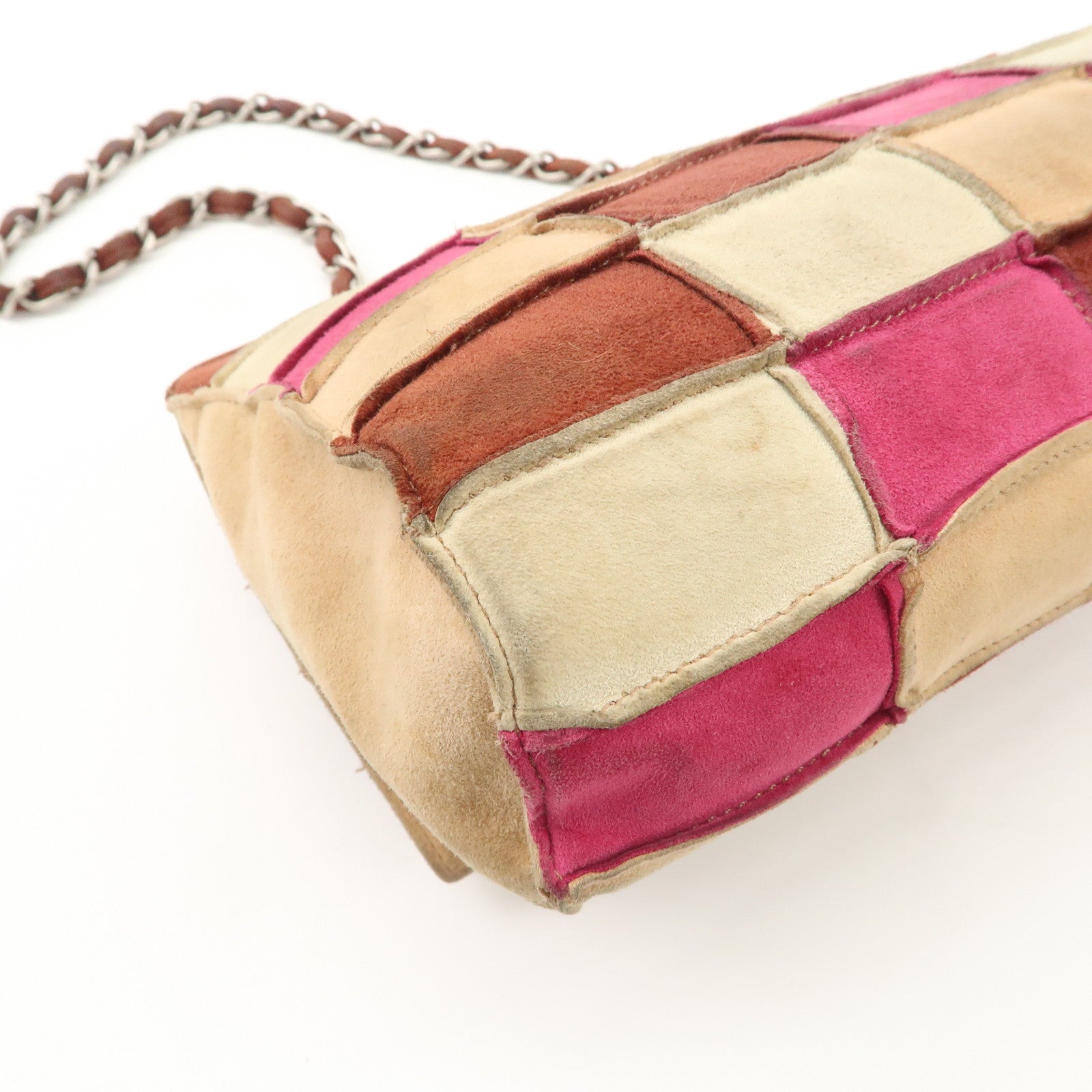 CHANEL 2.55 Suede Patchwork Chain Shoulder Bag Multicolor A14528 Used