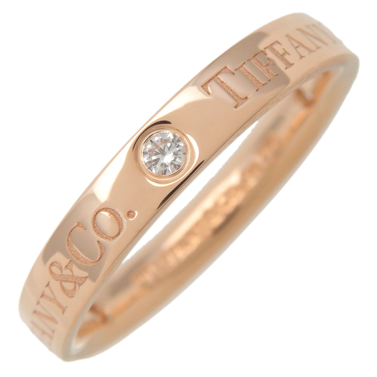 Tiffany & Co Flat Band Ring 3P Diamond 750PG Rose Gold US5 EU49 Used