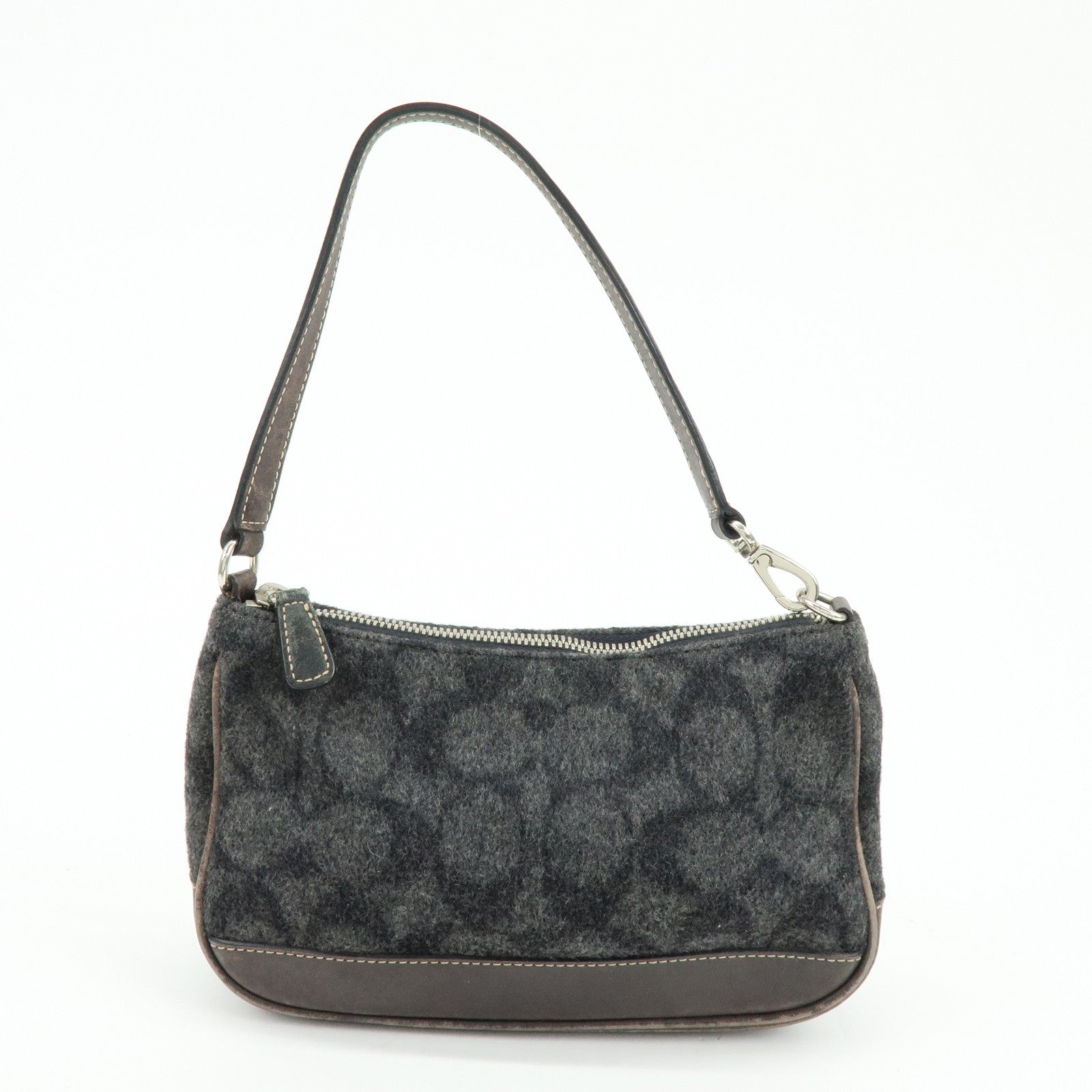 COACH Set of 2 Wool Leather Shoulder Bag Hand Bag Gray Brown