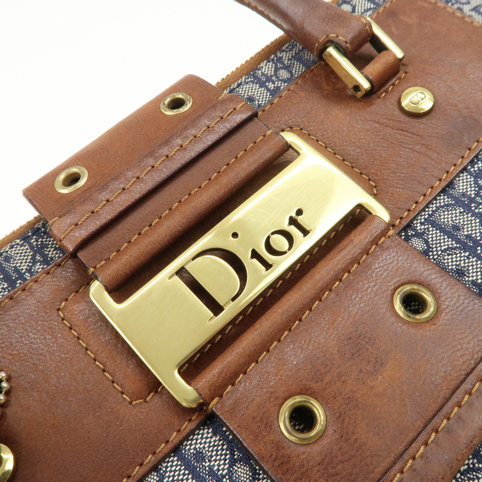 Christian Dior Street Chic Trotter Canvas Leather Hand Bag Brown