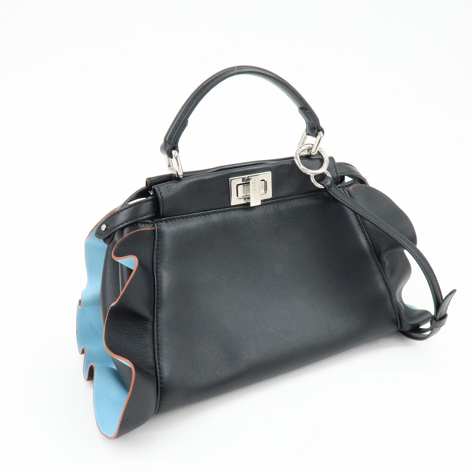 FENDI Mini Peekaboo Leather 2Way Shoulder Hand Bag Black 8BN244