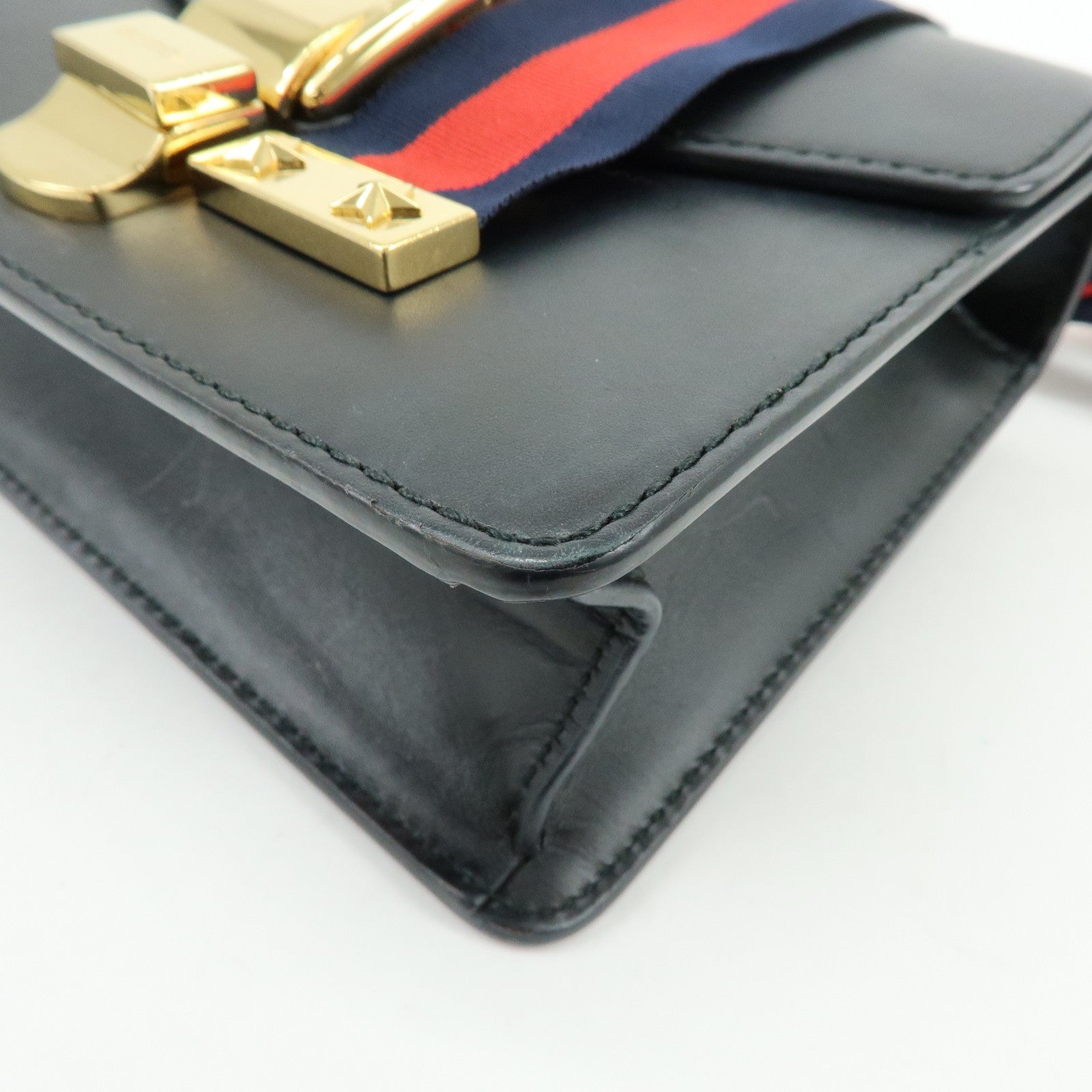 GUCCI Sylvie Sherry Leather Chain Shoulder Bag Black 431666