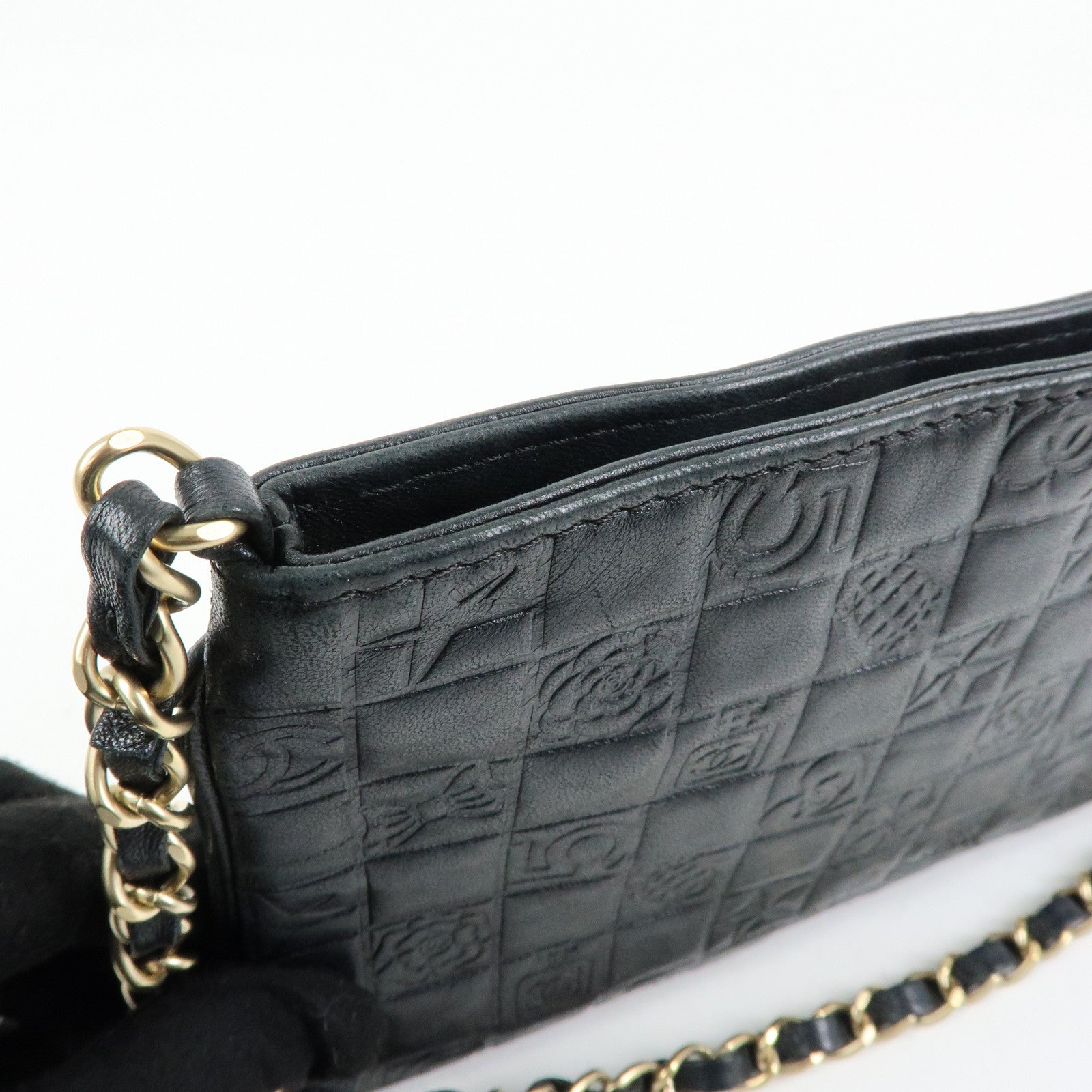 CHANEL Icon Line COCO Mark Lamb Skin Chain Shoulder Bag Black