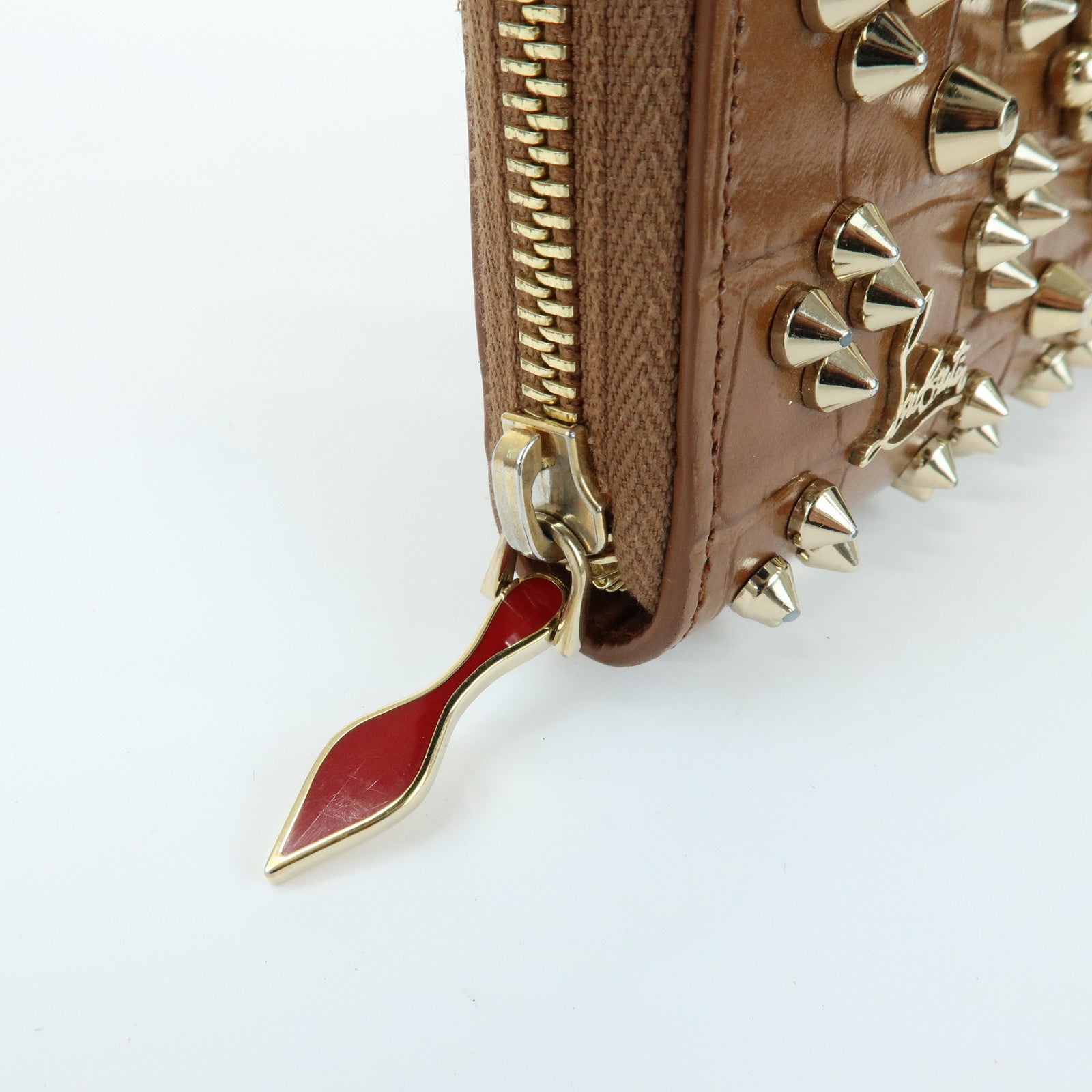 Christian Louboutin Embossed Leather Long Wallet Studs Brown