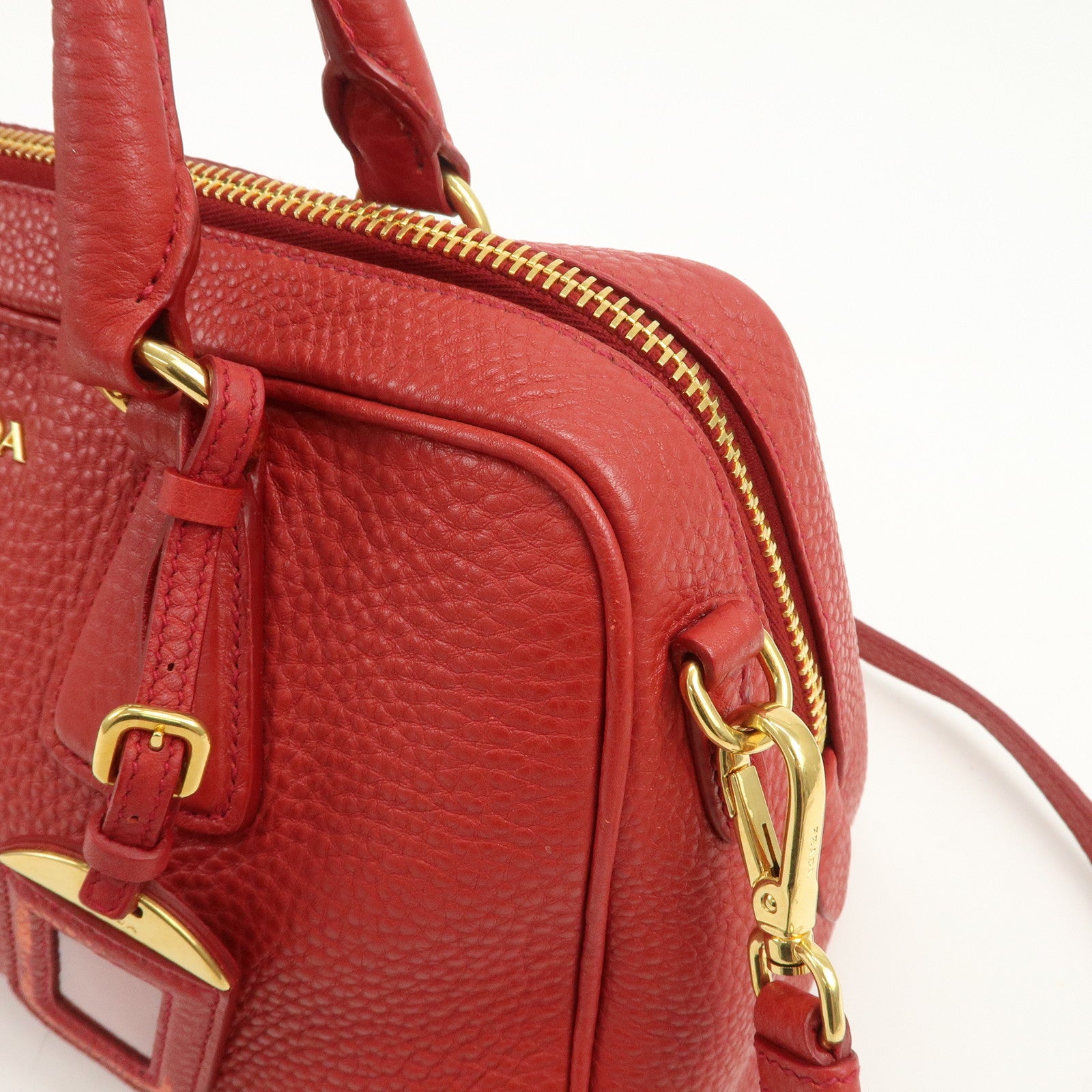 PRADA Logo Leather 2Way Bag Hand Bag Shoulder Bag Red BL0867