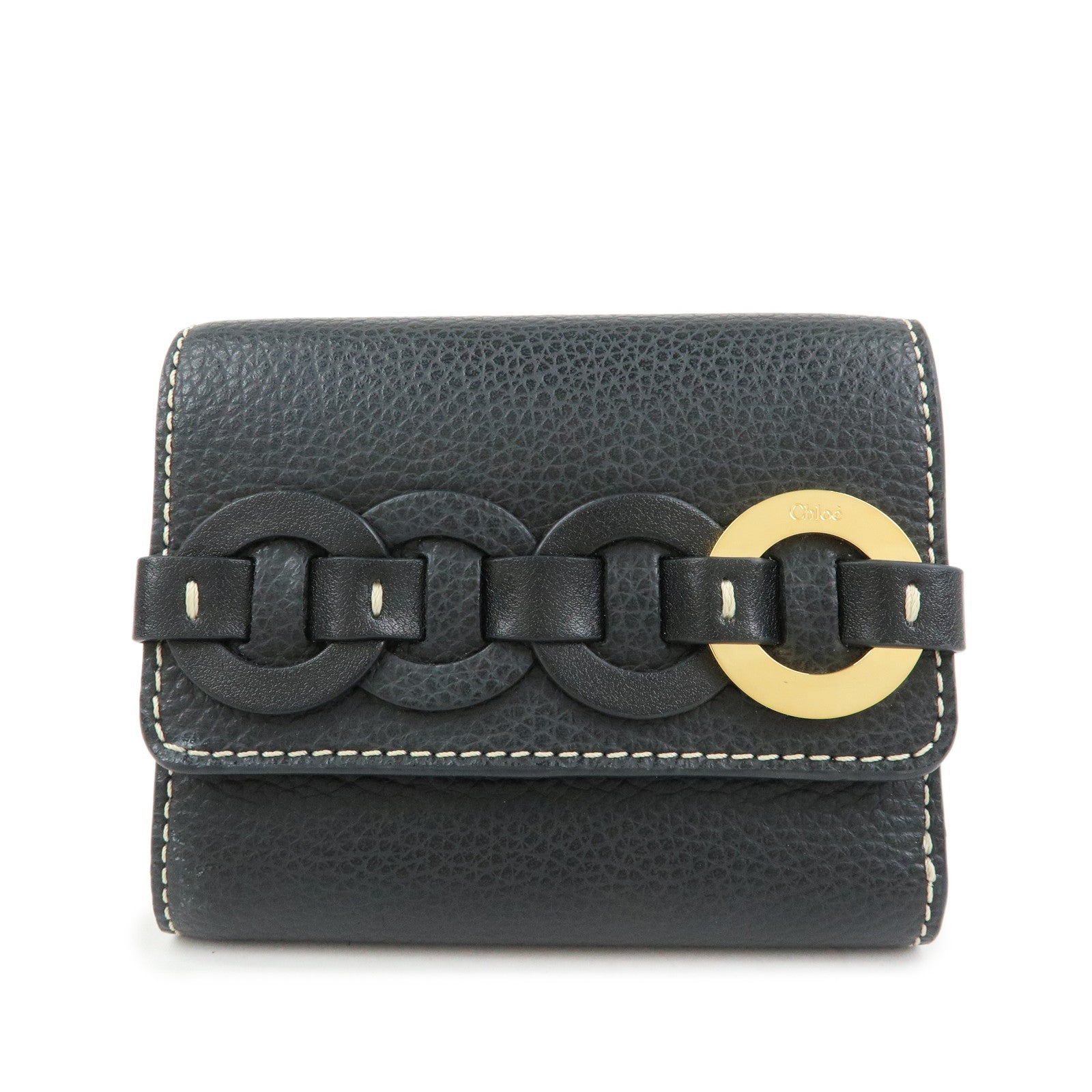 Chloe Darryl Leather Tri-fold Compact Wallet Black